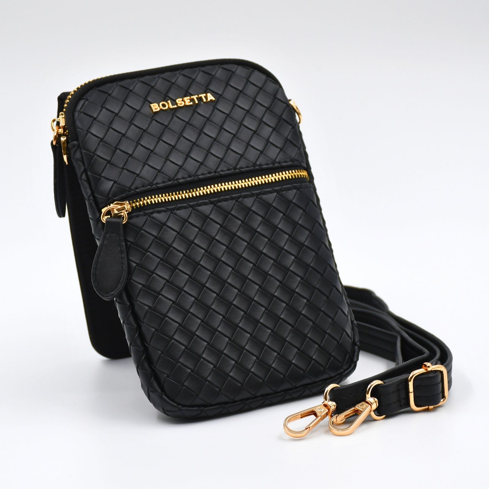 Outlet Bolsetta Luxe Basket Weave Pouch w/ RFID Technology & Strap
