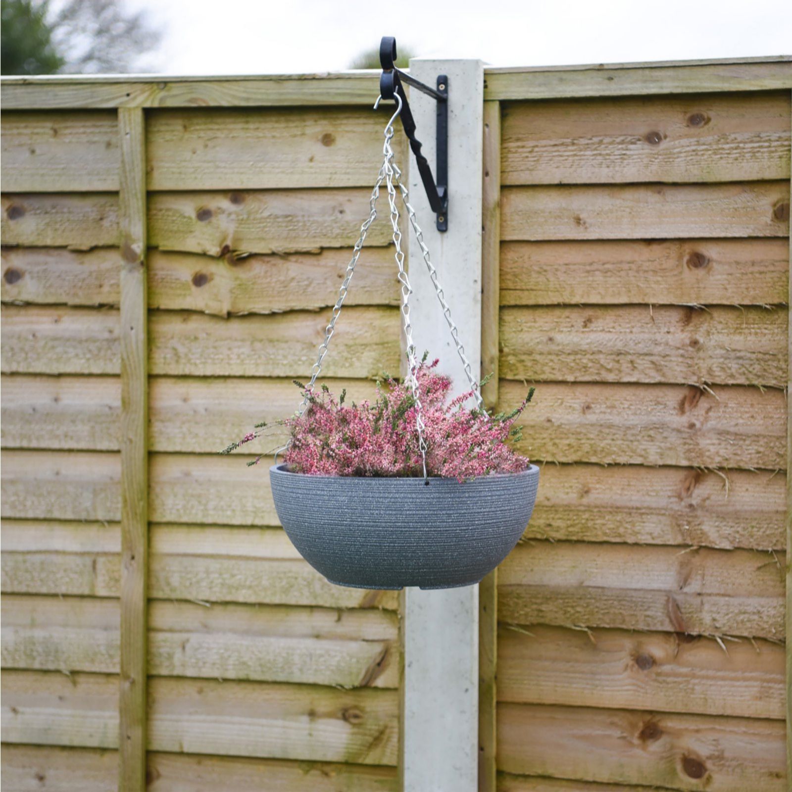 Thompson & Stone Effect Dark Grey Hanging Basket 35cm QVC UK