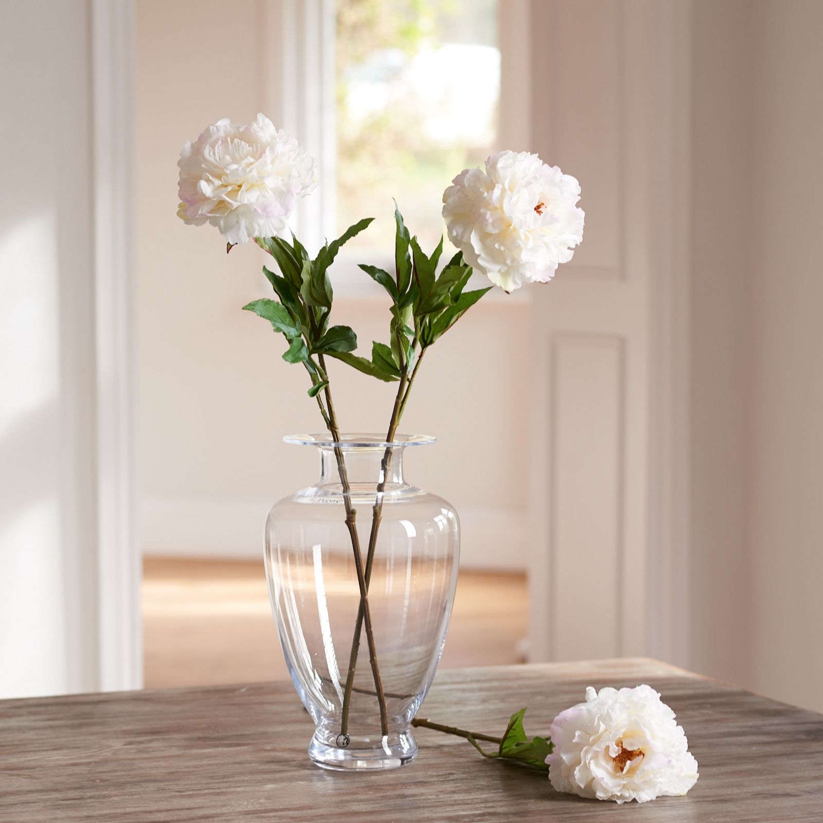 Peony Set of 3 White Real Touch Tree Peony Stems QVC UK
