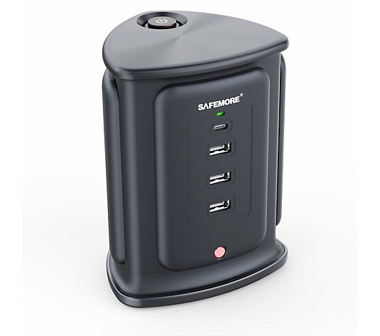 Safemore Surge Protection 4 Way Plug Extender w/4 USB Ports & Wireless Charging