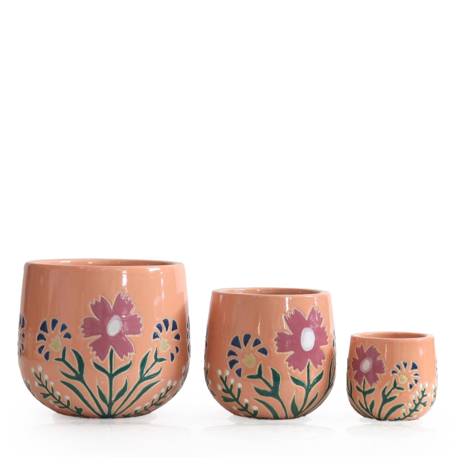 Garden Stories Set of 3 Ceramic Floral Planters