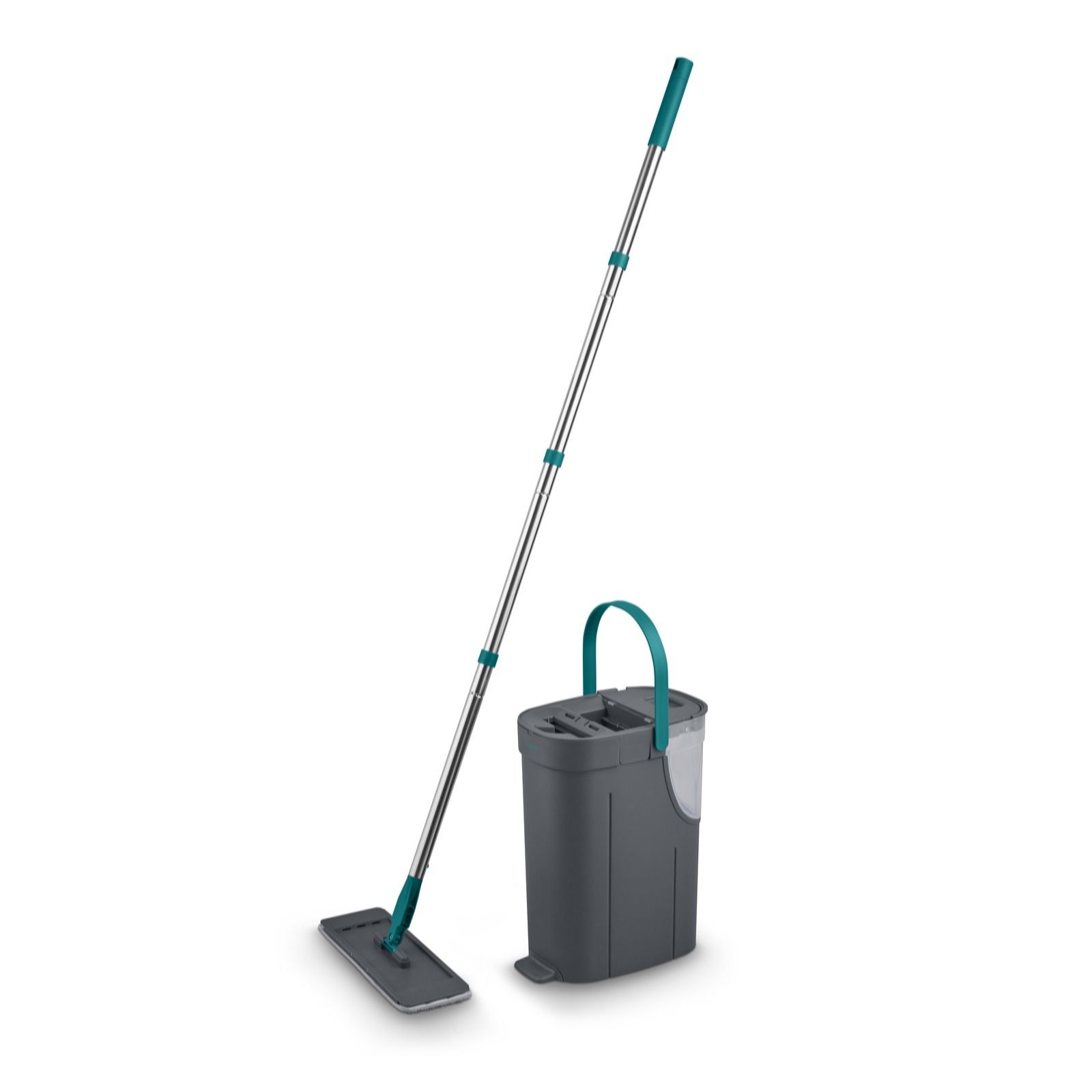 Tower Flat Mop and Bucket Set with 2 Washable Microfibre Mop Heads