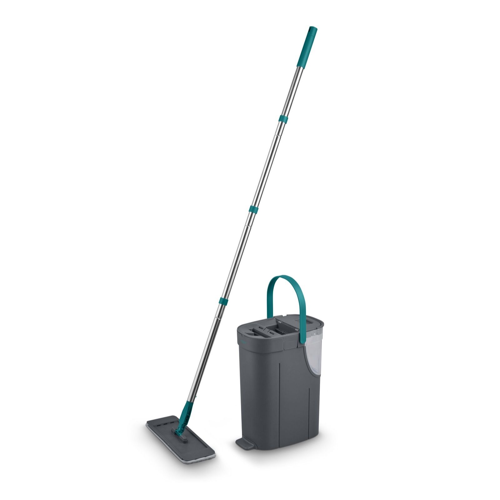 Tower Flat Mop and Bucket Set with 2 Washable Microfibre Mop Heads