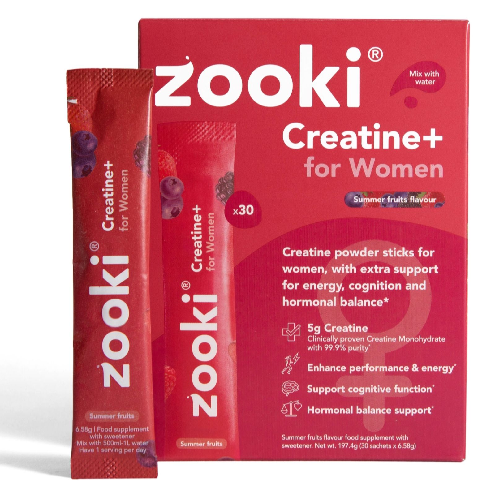 Zooki Creatine+ for Women 1 Month Supply with Water Bottle