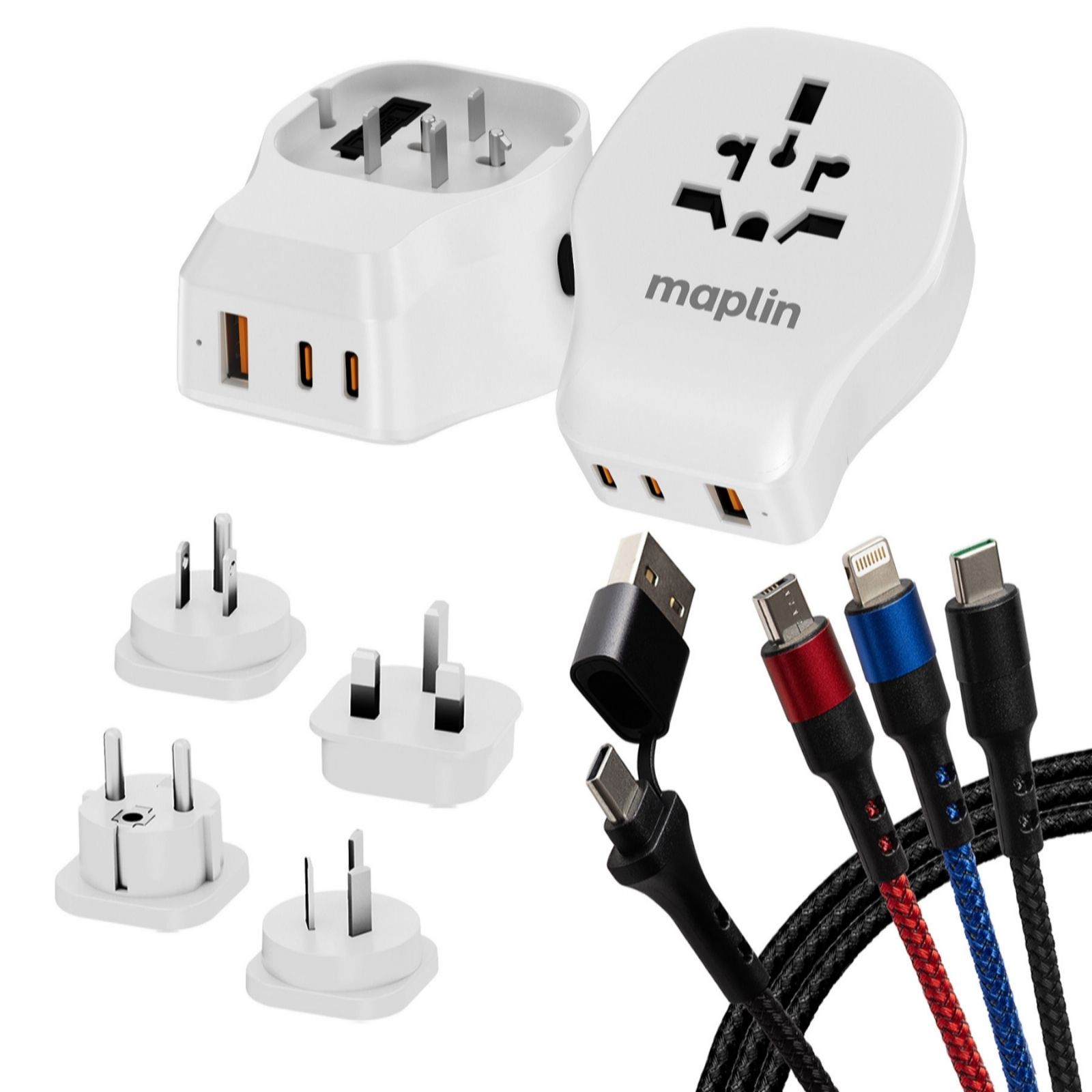 Maplin Worldwide Travel Adapter & 3-in-1 Multi Charging Cable