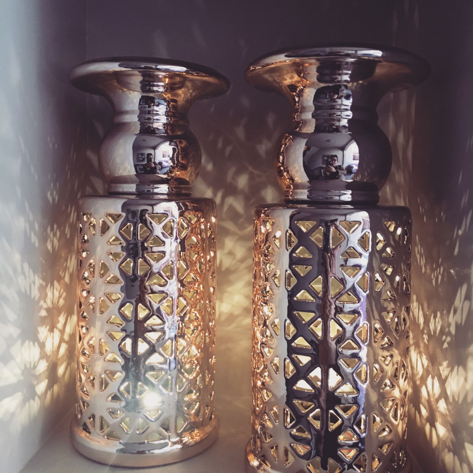 Alison Cork Set of 2 PreLit Fretwork Candle Holders QVC UK