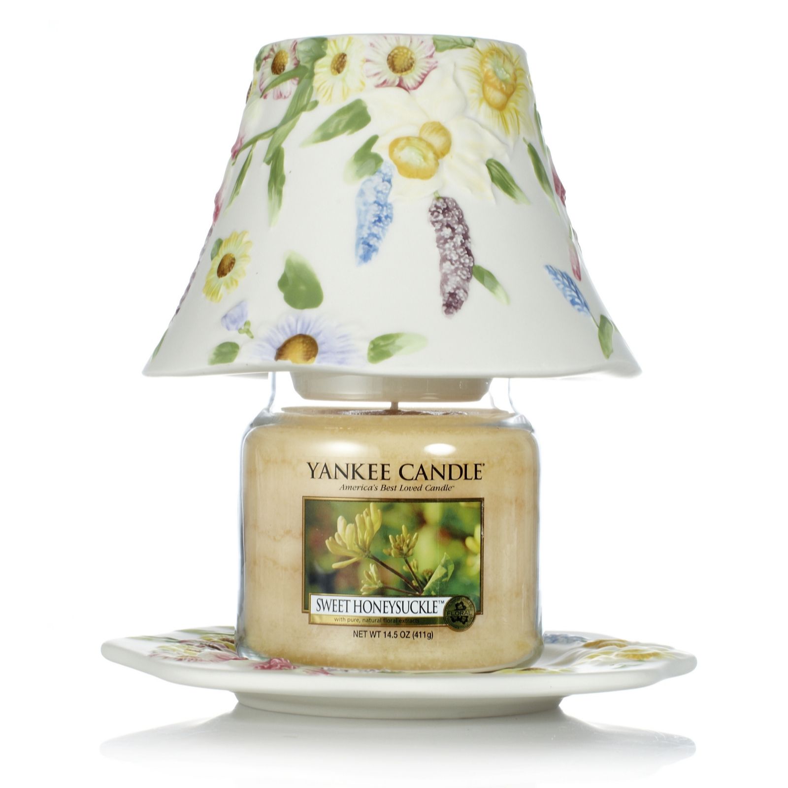 Yankee Candle Sweet Honeysuckle Medium Jar with Spring Flowers Shade ...