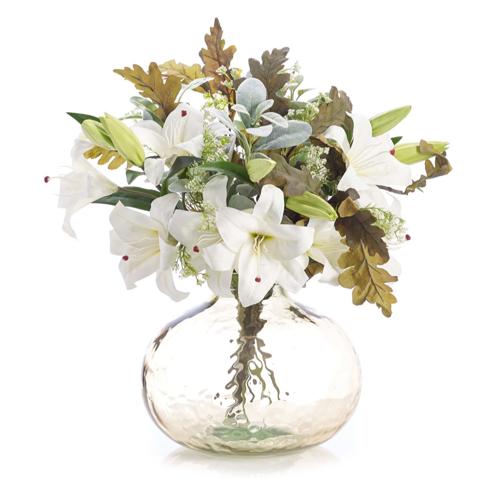 Peony Real Touch Lillies with Foliage in Amber Vase QVC UK