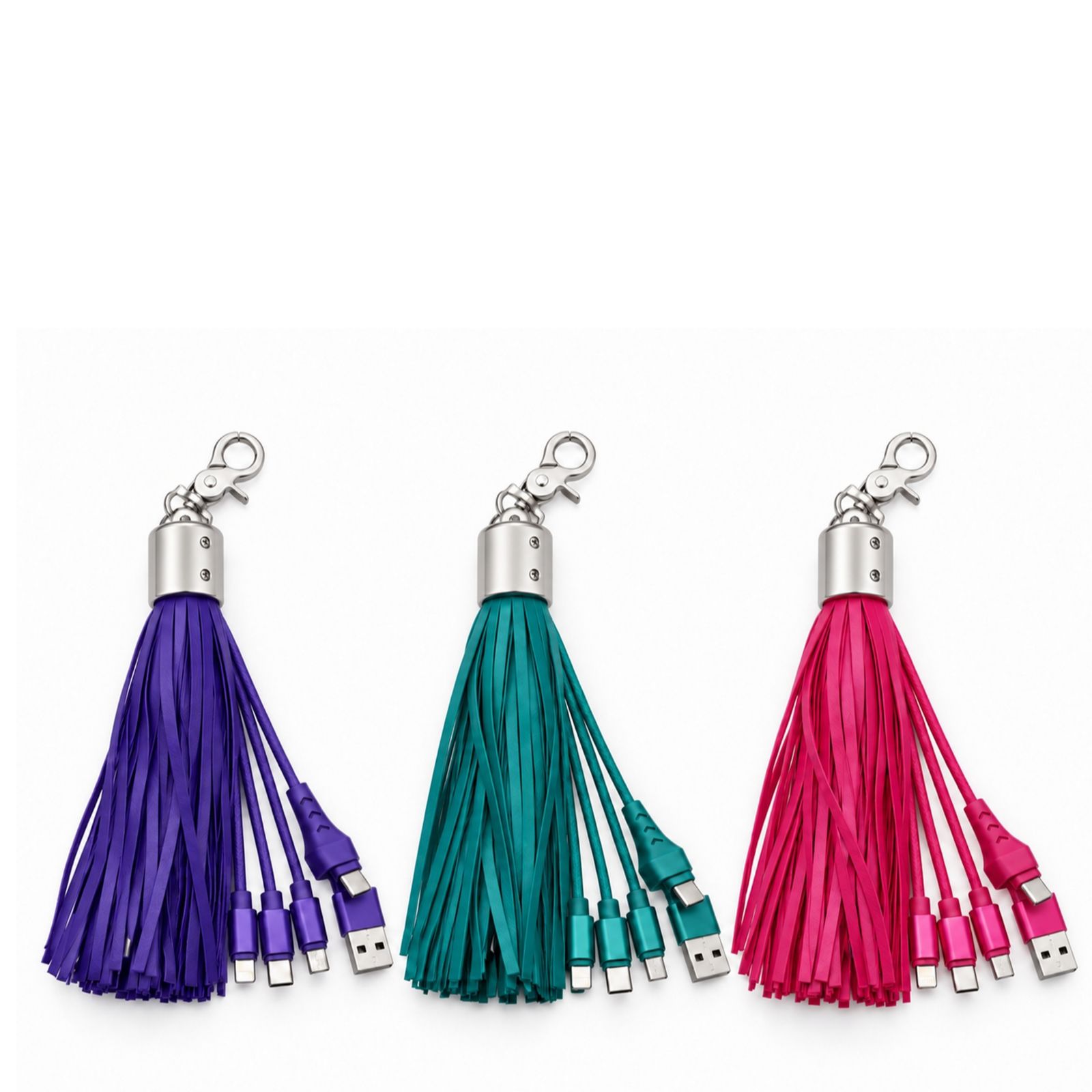Groovz Universal 3  in 1 Charging Tassel Clip with USB-C Lightning & MicroUSB