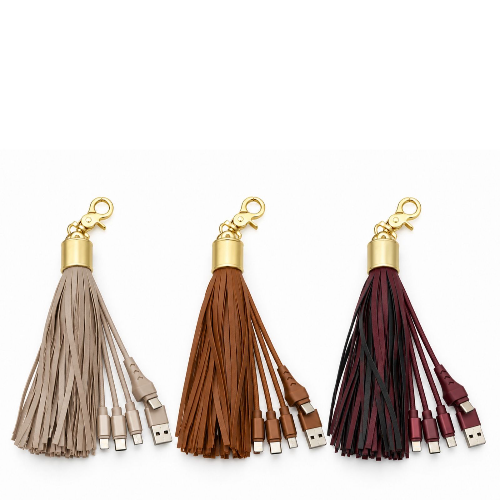 Groovz Universal 3  in 1 Charging Tassel Clip with USB-C Lightning & MicroUSB