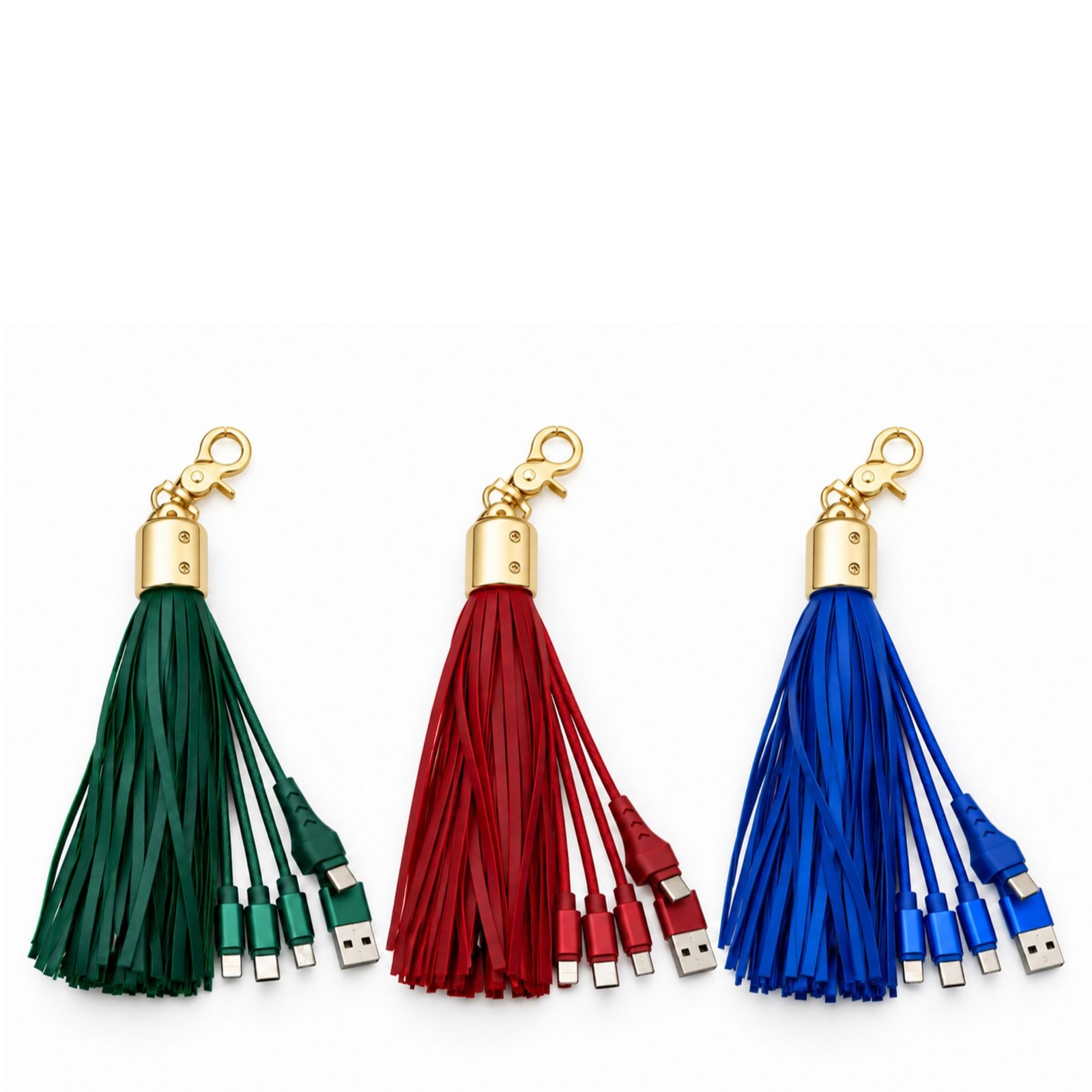 Groovz Universal 3  in 1 Charging Tassel Clip with USB-C Lightning & MicroUSB