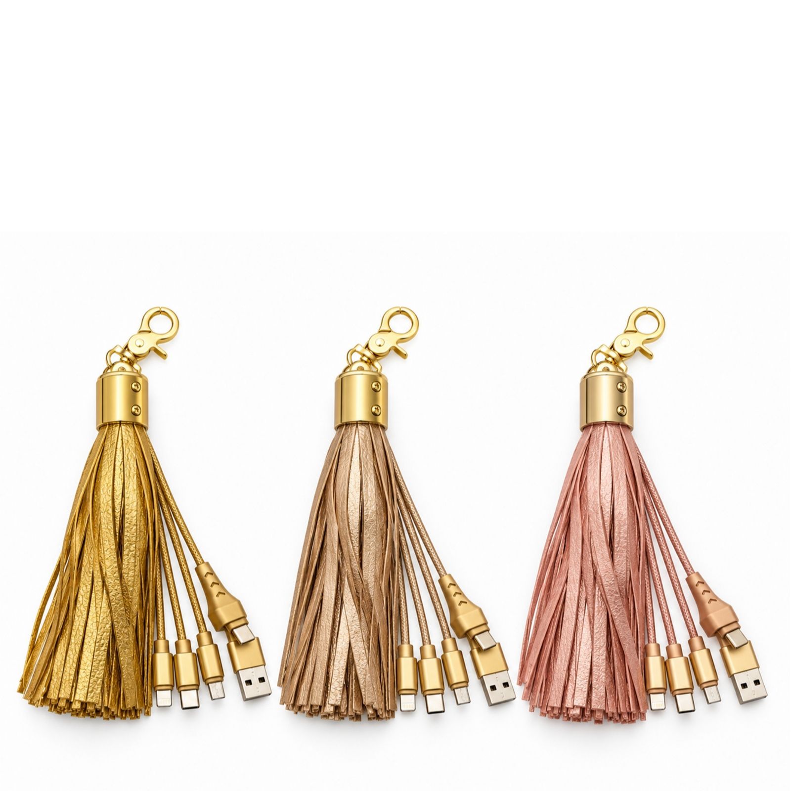 Groovz Universal 3  in 1 Charging Tassel Clip with USB-C Lightning & MicroUSB