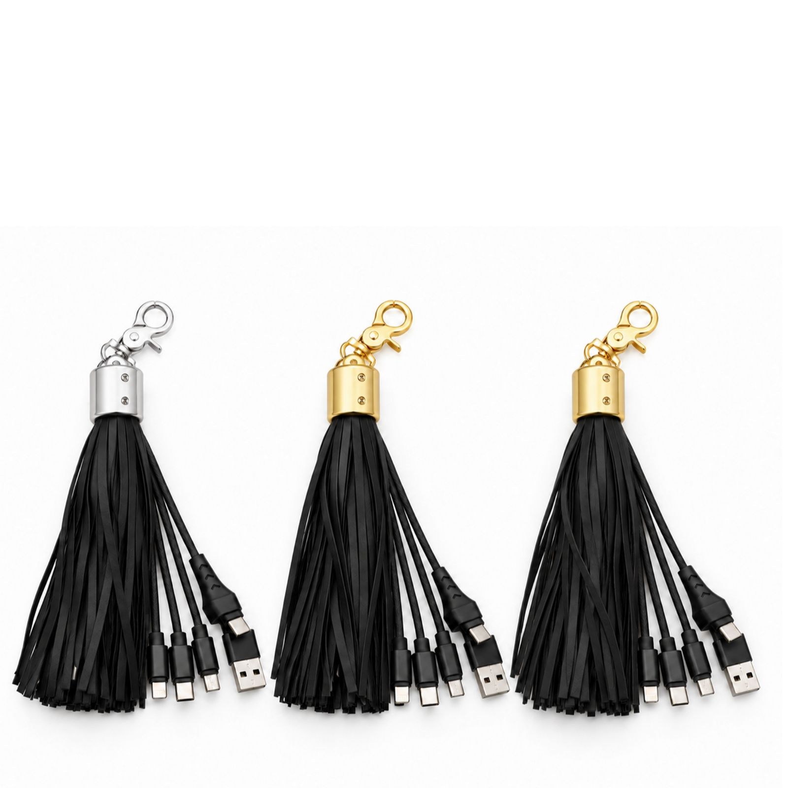 Groovz Universal 3  in 1 Charging Tassel Clip with USB-C Lightning & MicroUSB