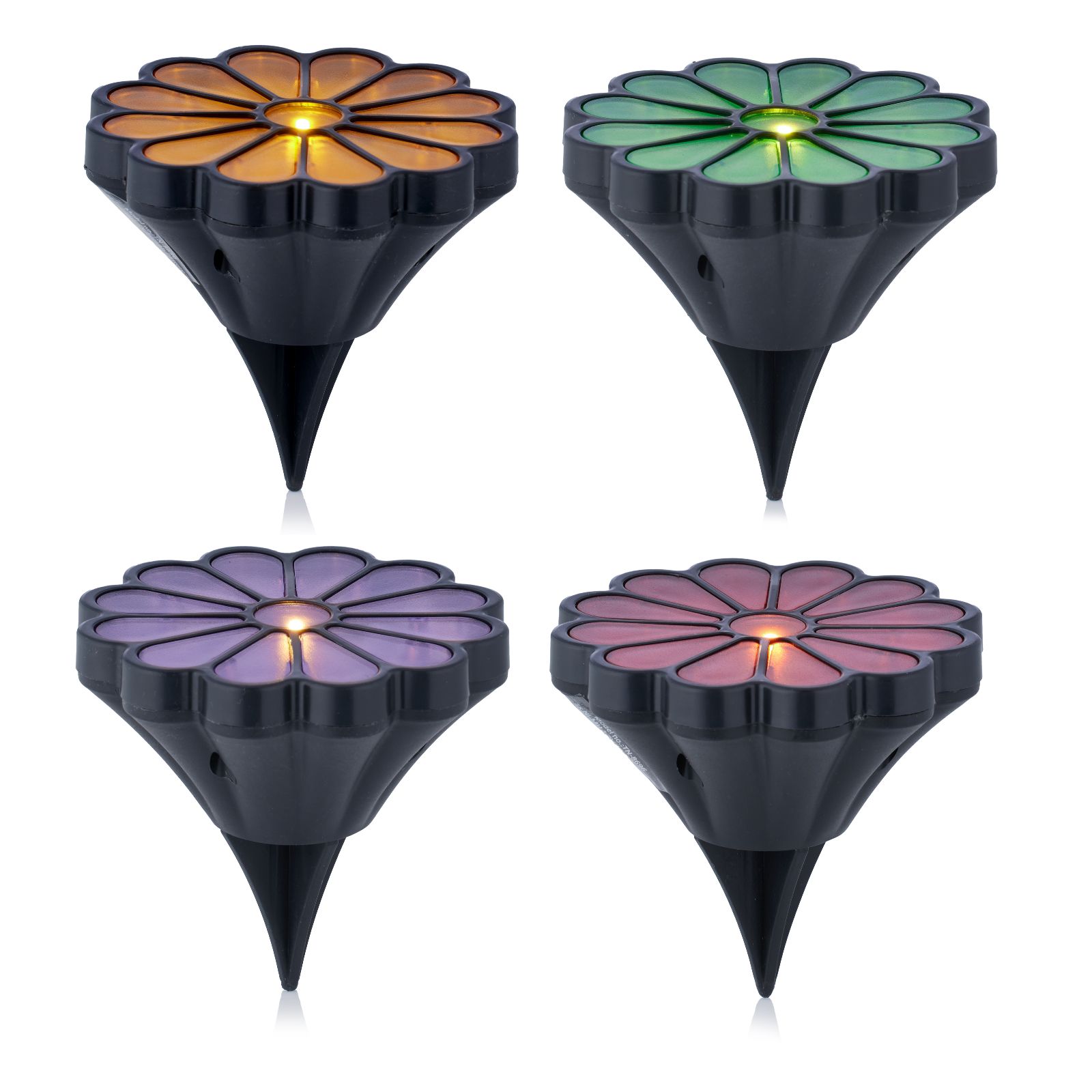 Garden Stories Set of 4 Solar Daisy Ground Stake Lights