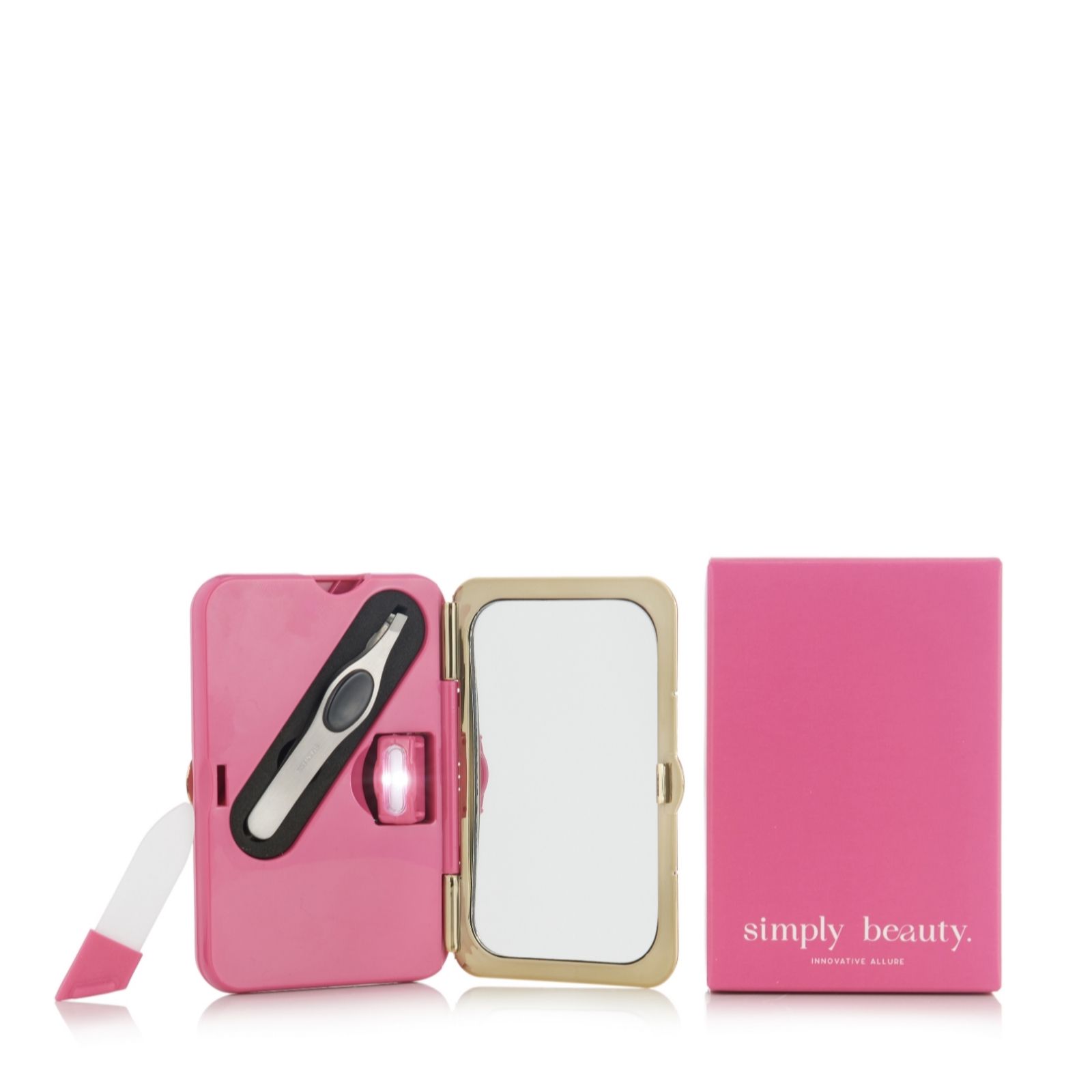 Outlet Simply Beauty Mirror with LED, Tweezers & Crystal Nail File
