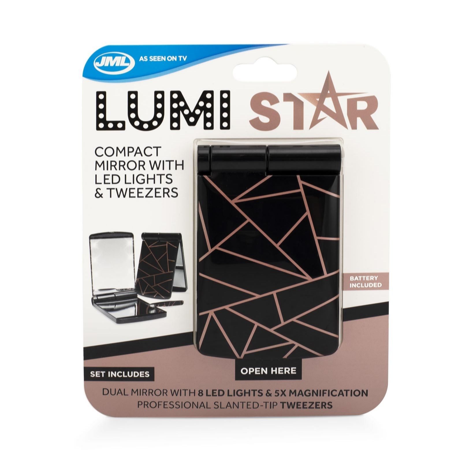 JML Lumi Star Compact Mirror with LED Lights & Tweezer QVC UK