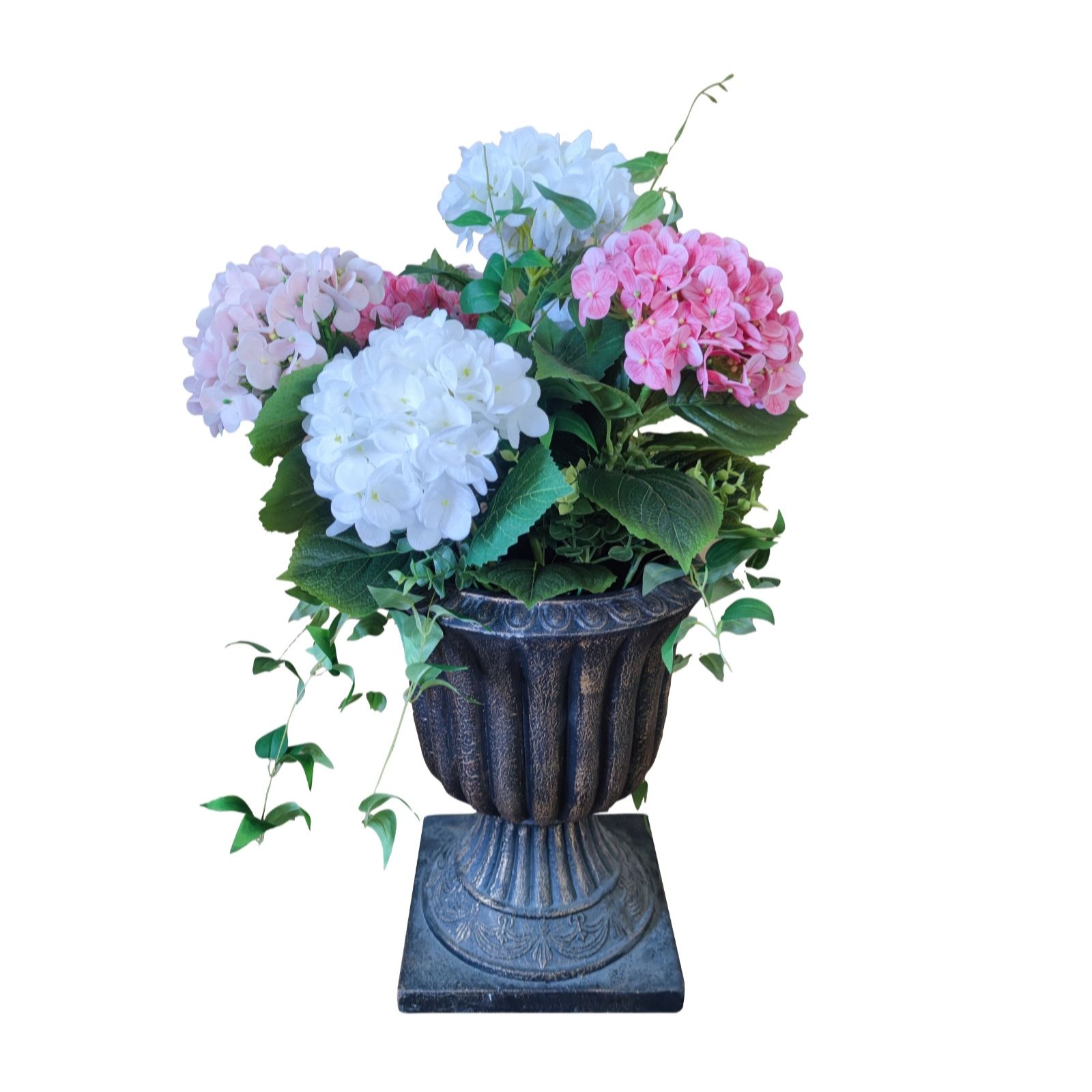 Garden Reflections Indoor Outdoor Hydrangea Arrangement in Fluted Vessel