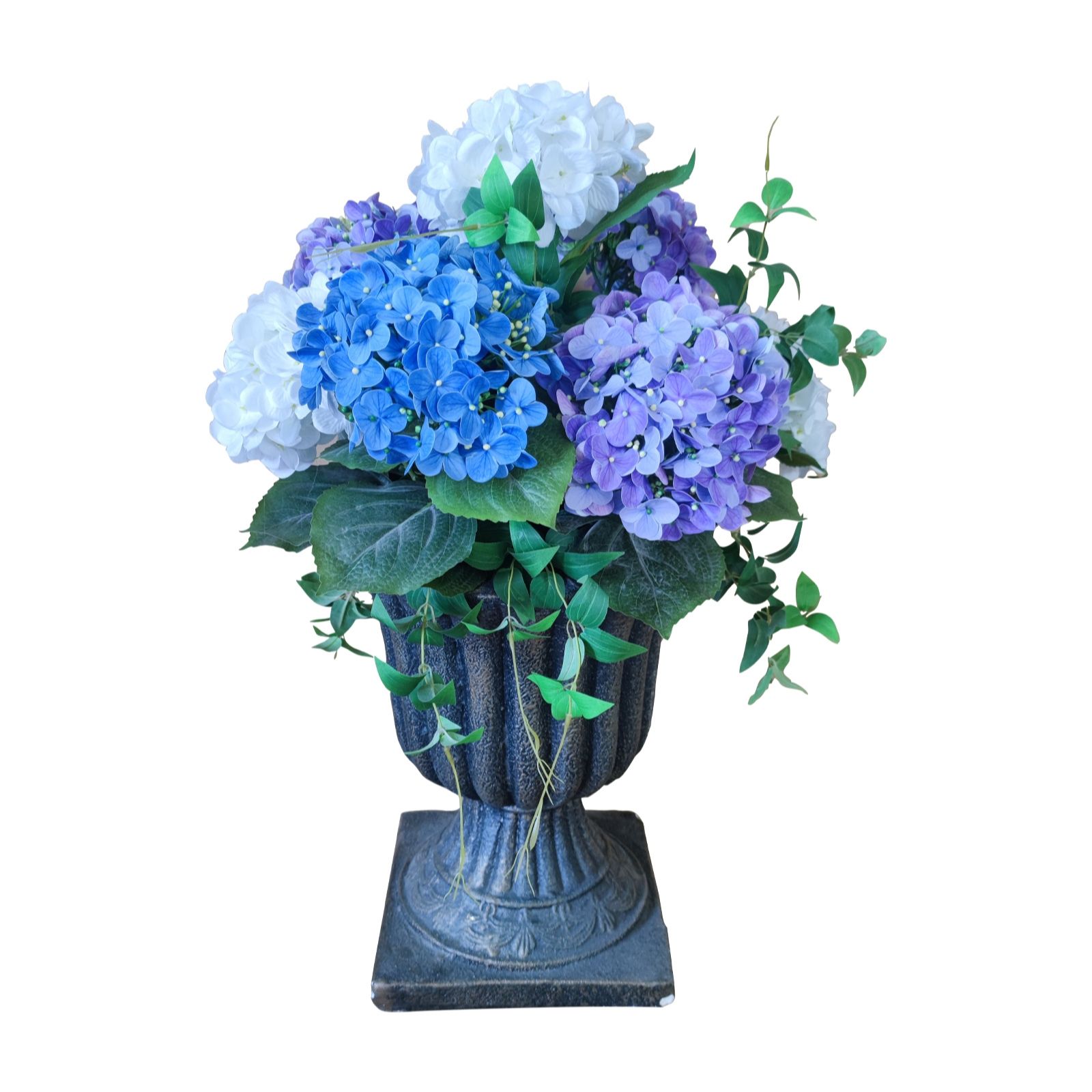 Garden Reflections Indoor Outdoor Hydrangea Arrangement in Fluted Vessel