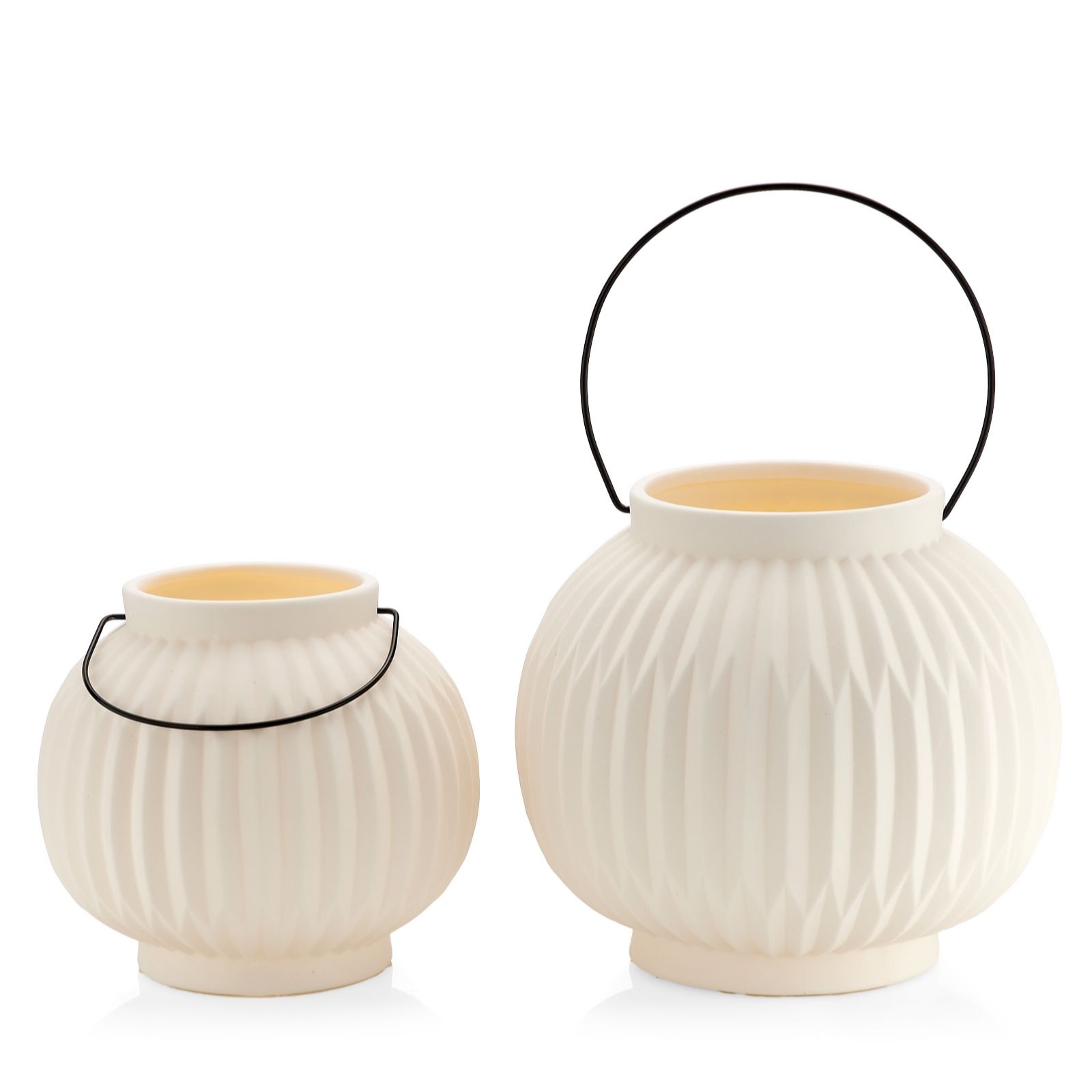 Garden Reflections Set of 2 Battery Operated Porcelain Sphere Fluted Lights