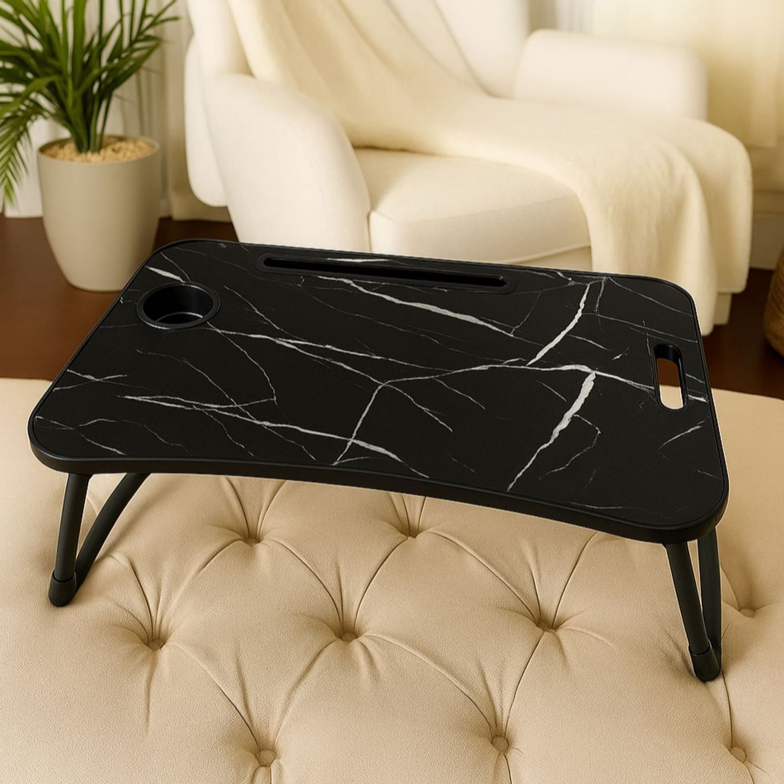 Outlet Multimedia Portable Table with Cup Holder