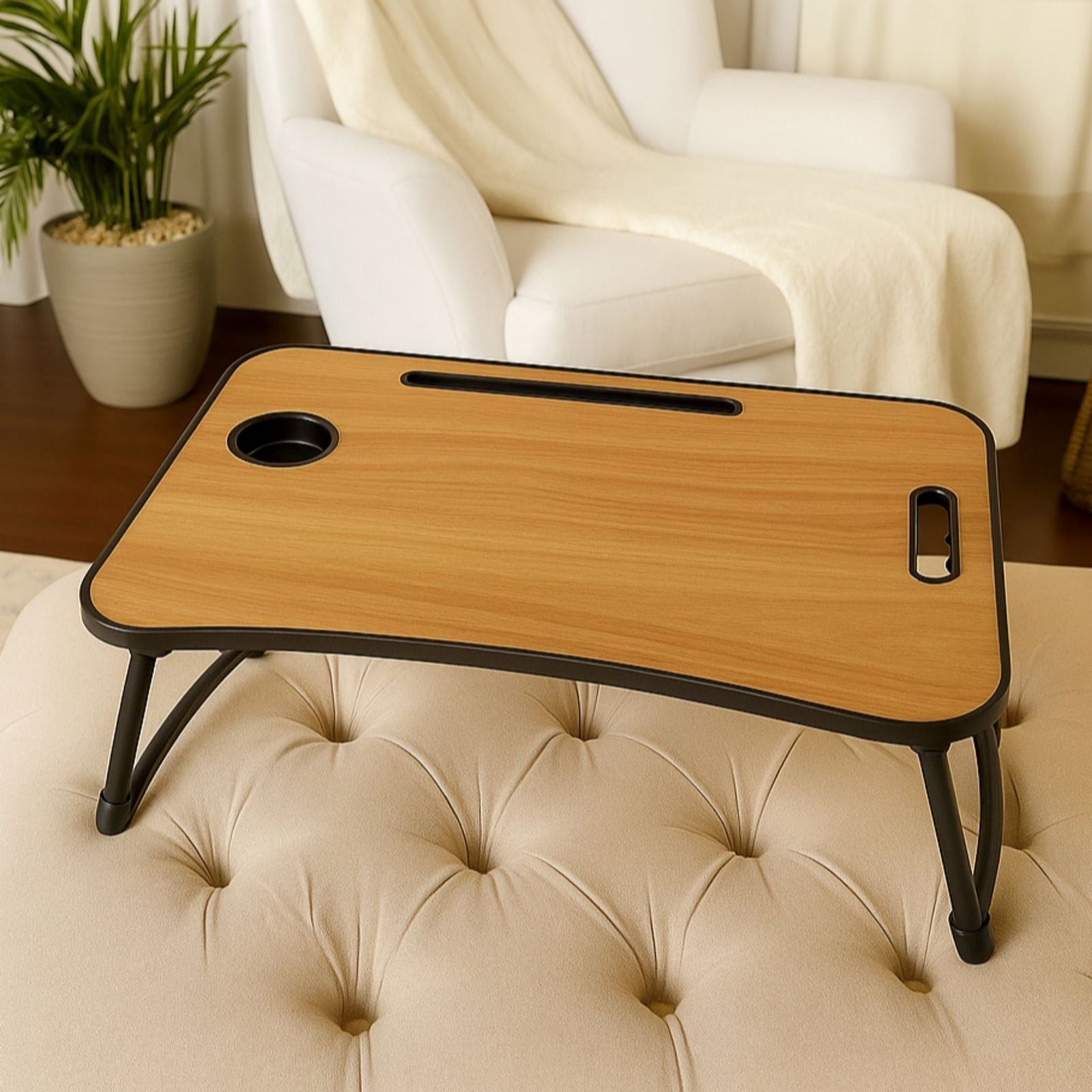 Outlet Multimedia Portable Table with Cup Holder