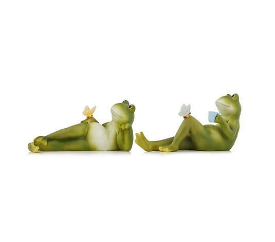 Home2Garden Set of 2 Lounging Garden Frogs with Butterfly