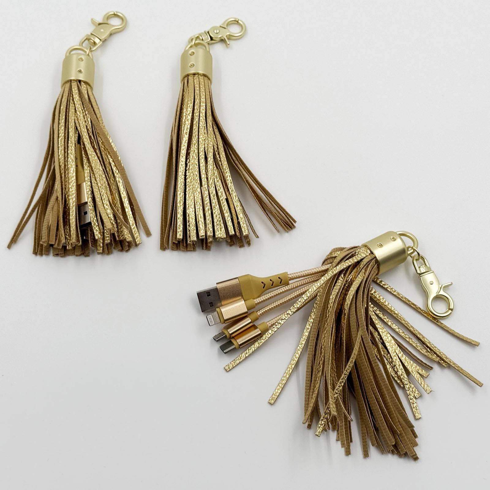 Groovz Set of 3 Universal 3 in 1 Charging Cable Tassel Bag Charm