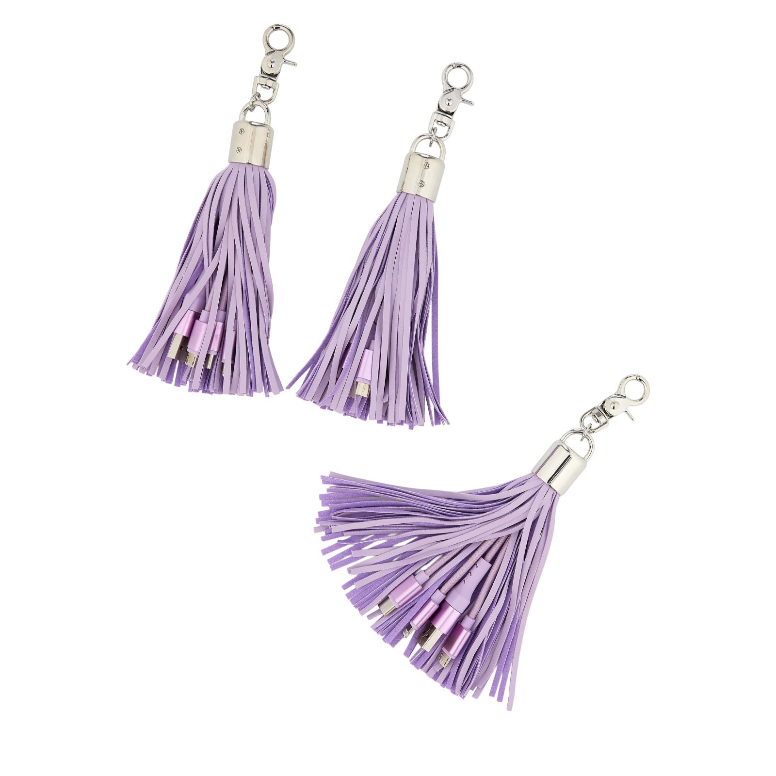 Groovz Set of 3 Universal 3 in 1 Charging Cable Tassel Bag Charm