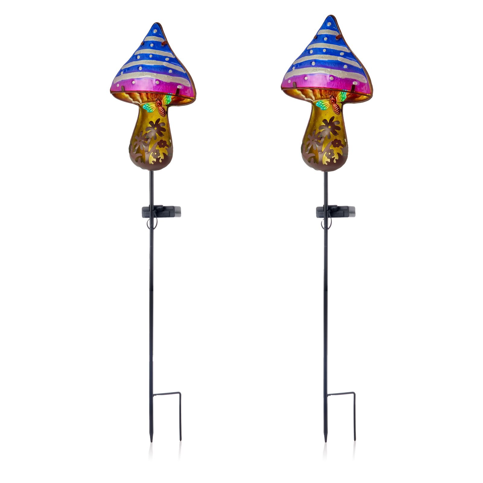 Garden Reflections Set of 2 Solar Metal Toadstool Stake Lights