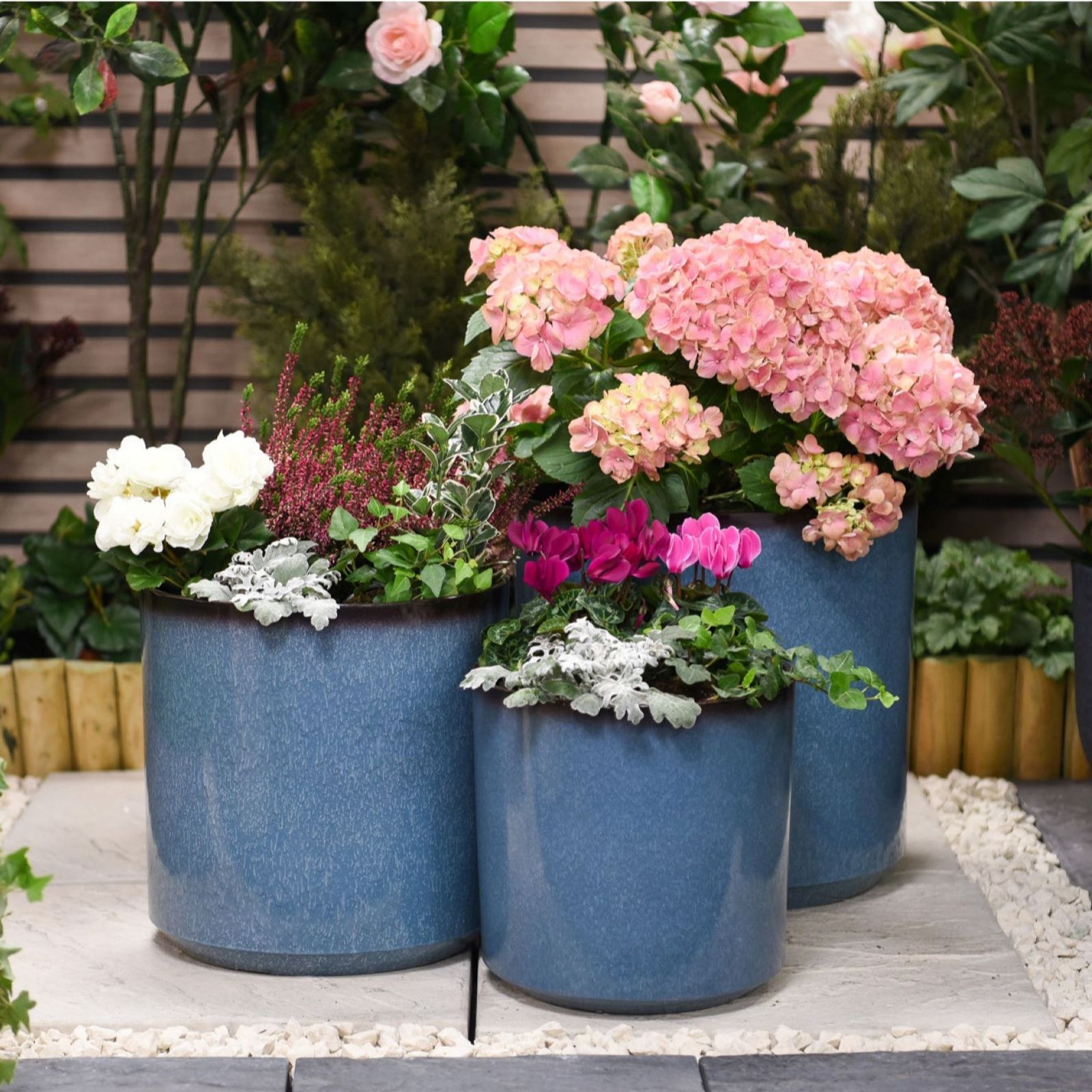 Thompson & Morgan Set of Three Cylinder Glazed Planters