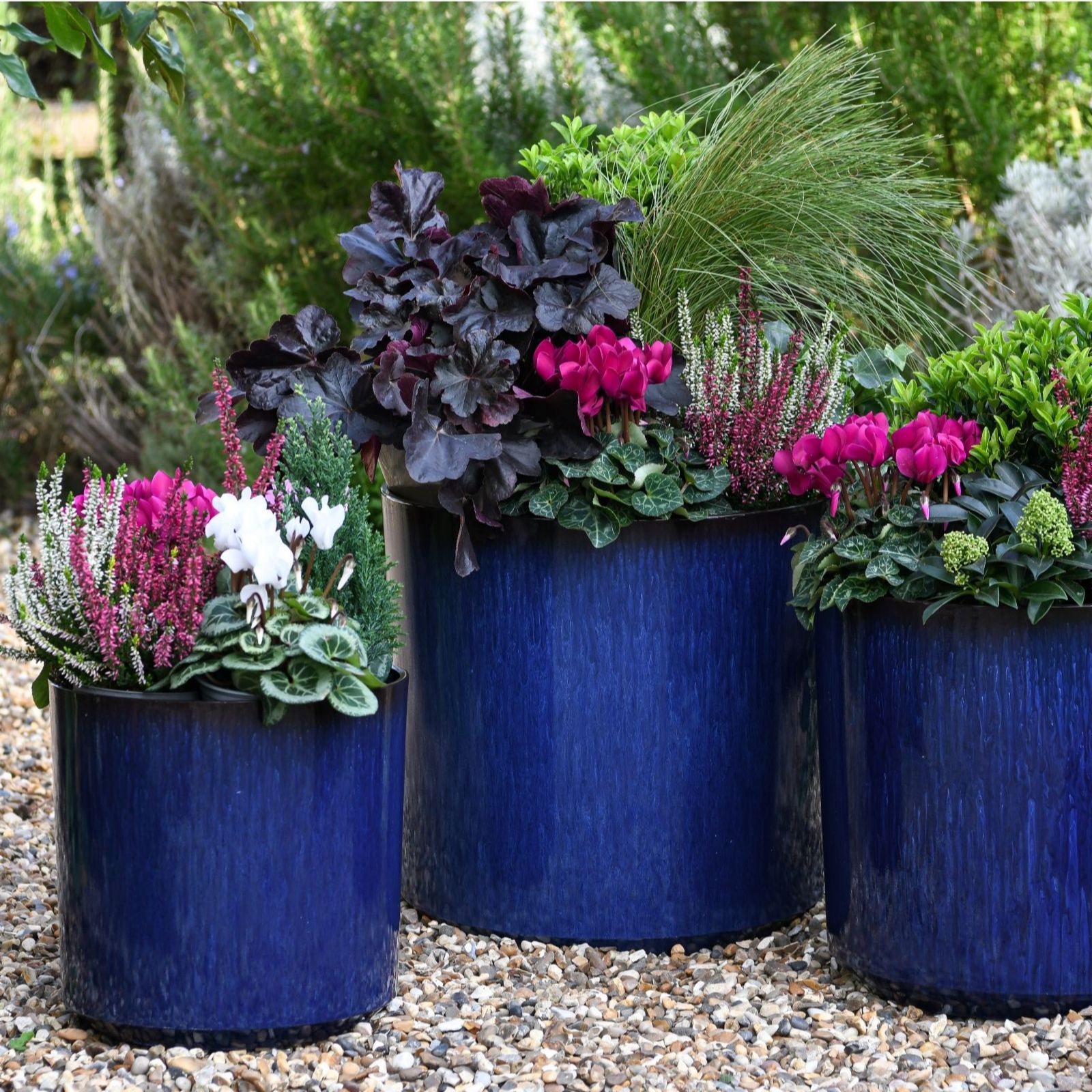 Thompson & Morgan Set of Three Cylinder Glazed Planters