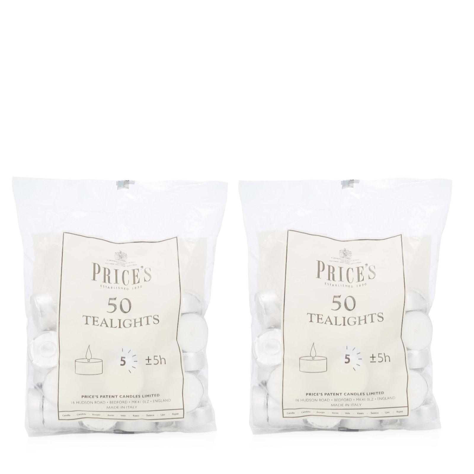 Prices Candles Set of 2 Bags of 50 Tea Lights QVC UK