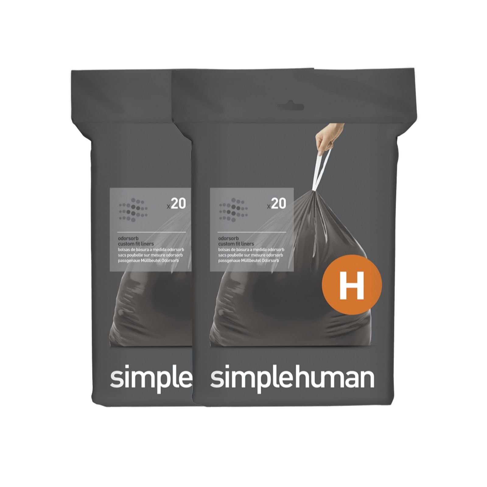 SimpleHuman Code H Custom Fit Odorsorb Liners, 2 x 20pk