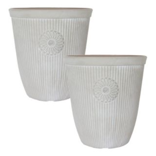 YouGarden Tall Pebble White Somerville Planters 33cm diameter x 2