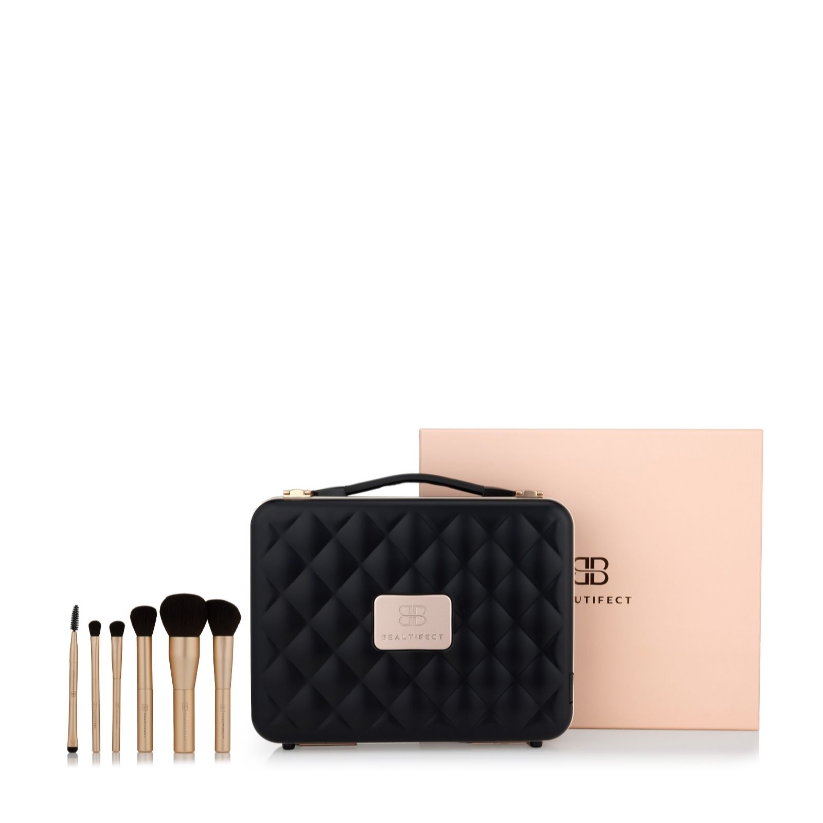 Beautifect Matte Black Beauty Box with Brush Collection