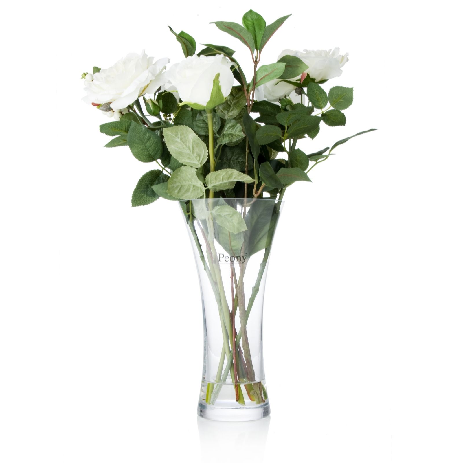 Peony White Rose Faux Flowers in a Atchley Vase - QVC UK