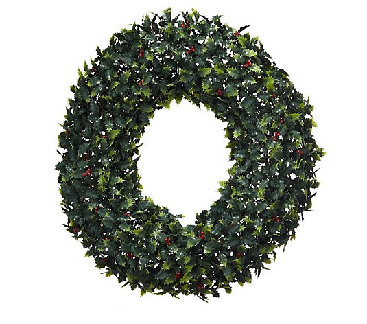 Outlet Garden Reflections Pre-lit Holly Wreath