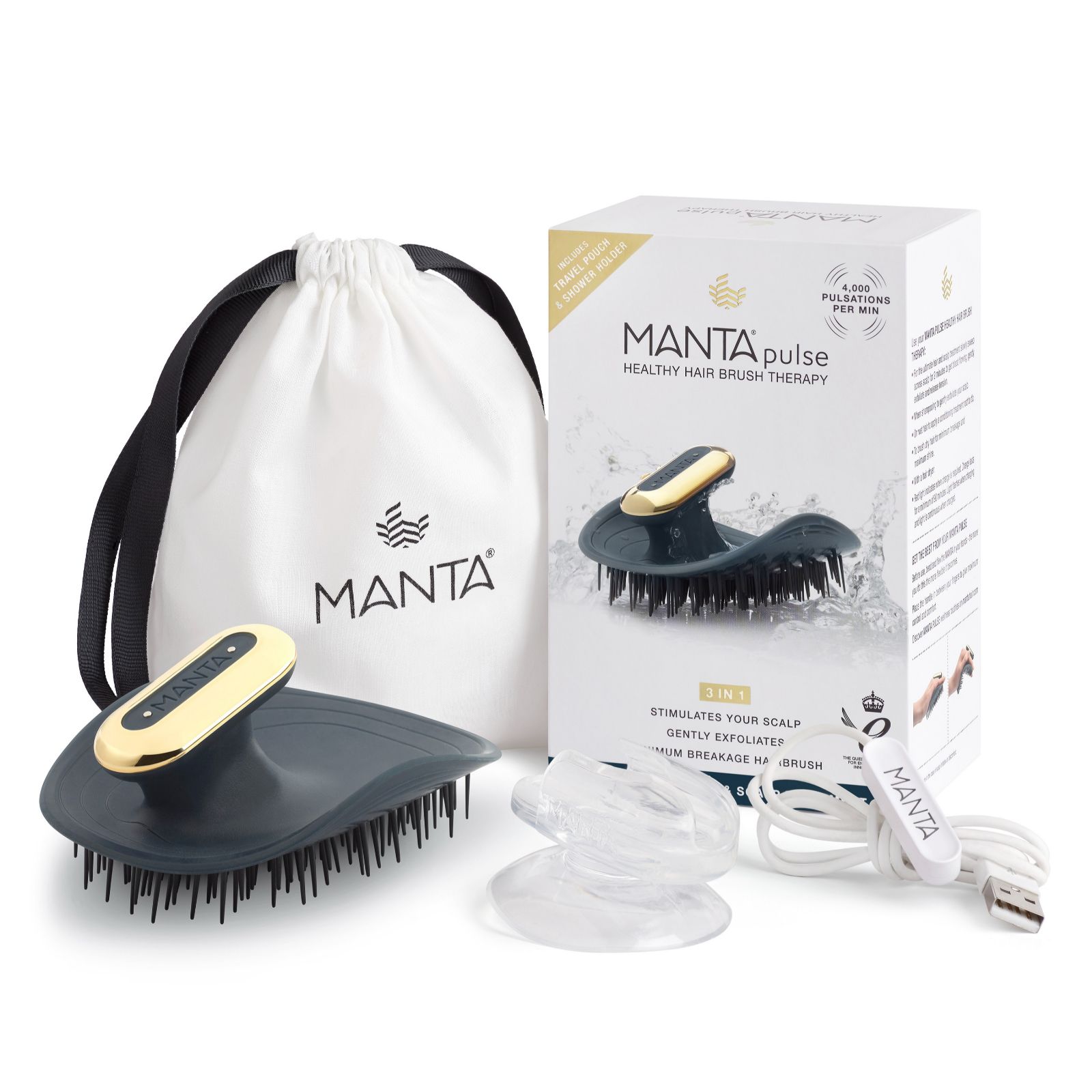 Manta Pulse Flexible Hairbrush with Shower Holder