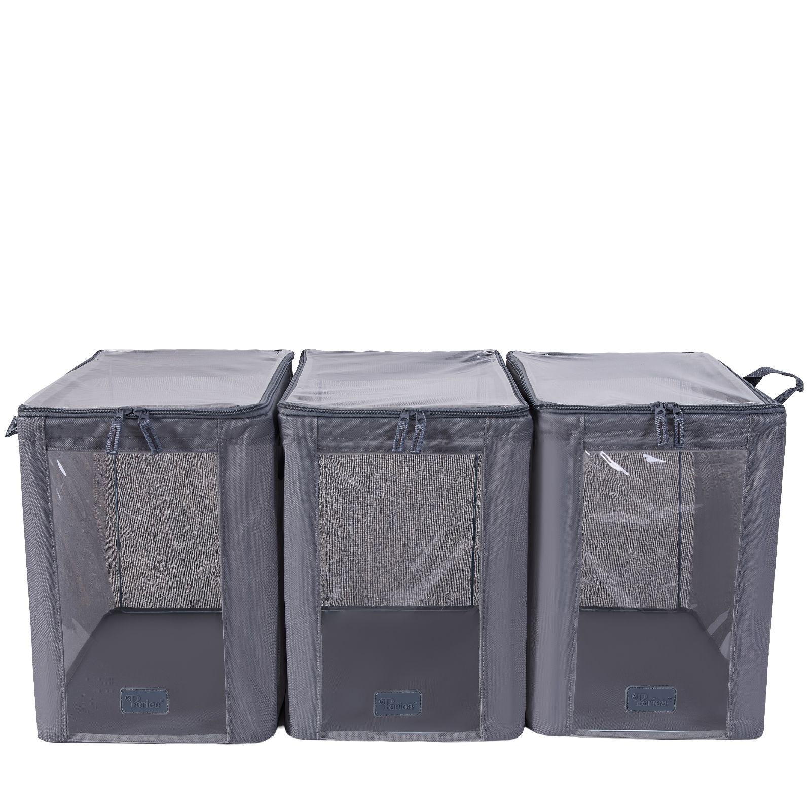 Periea Set of 3 Collapsible Caddy Baskets with Zipped Lids