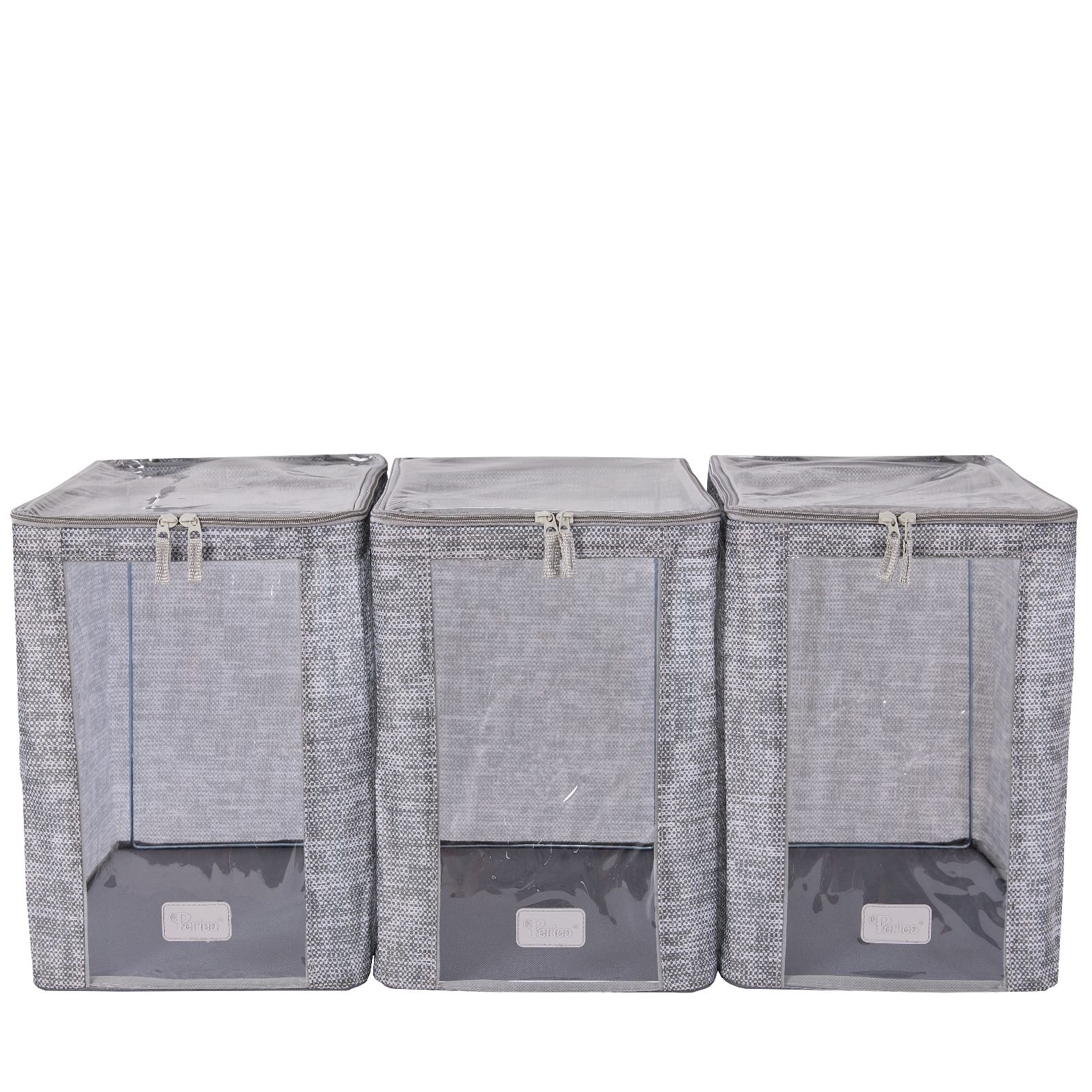 Periea Set of 3 Collapsible Caddy Baskets with Zipped Lids