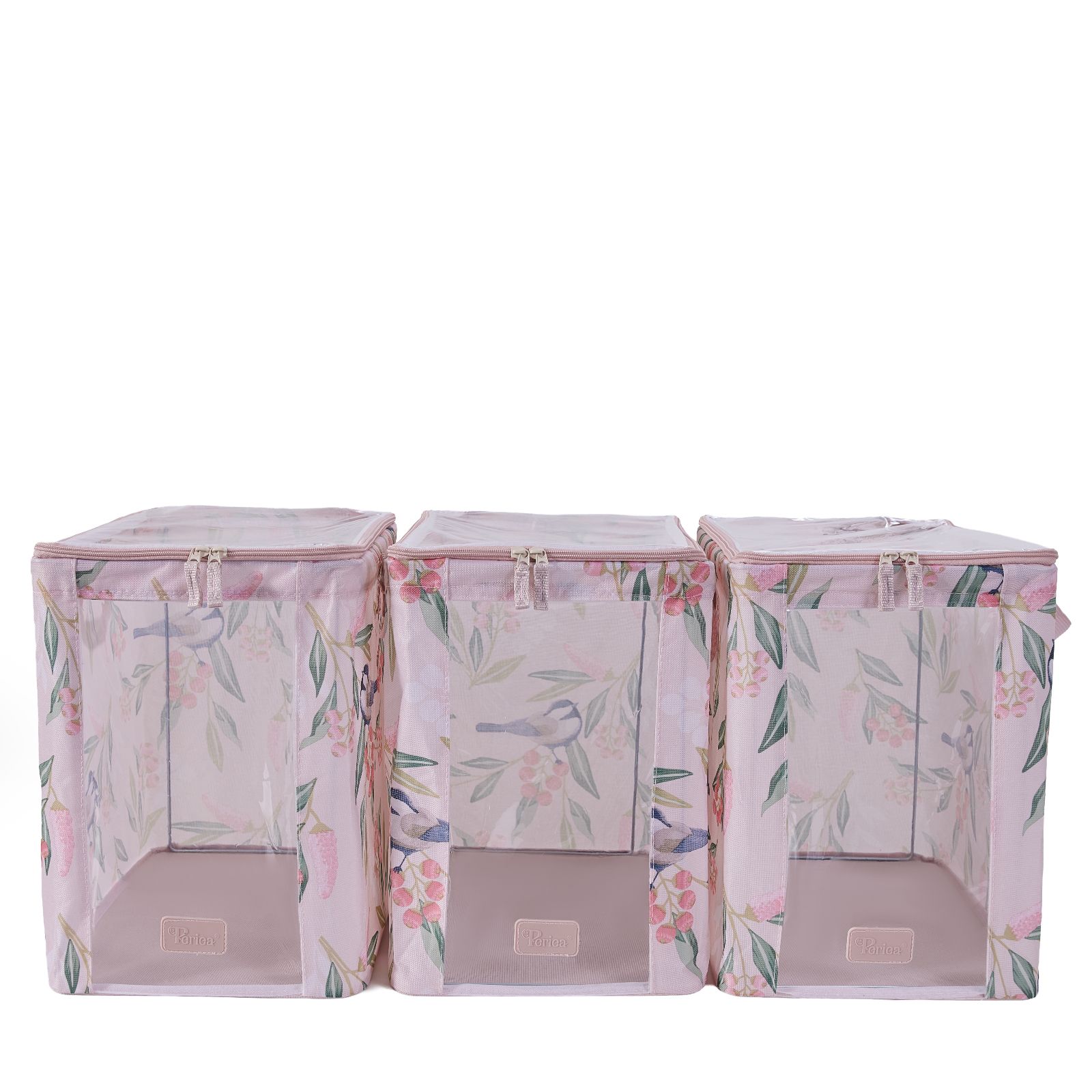 Periea Set of 3 Collapsible Caddy Baskets with Zipped Lids