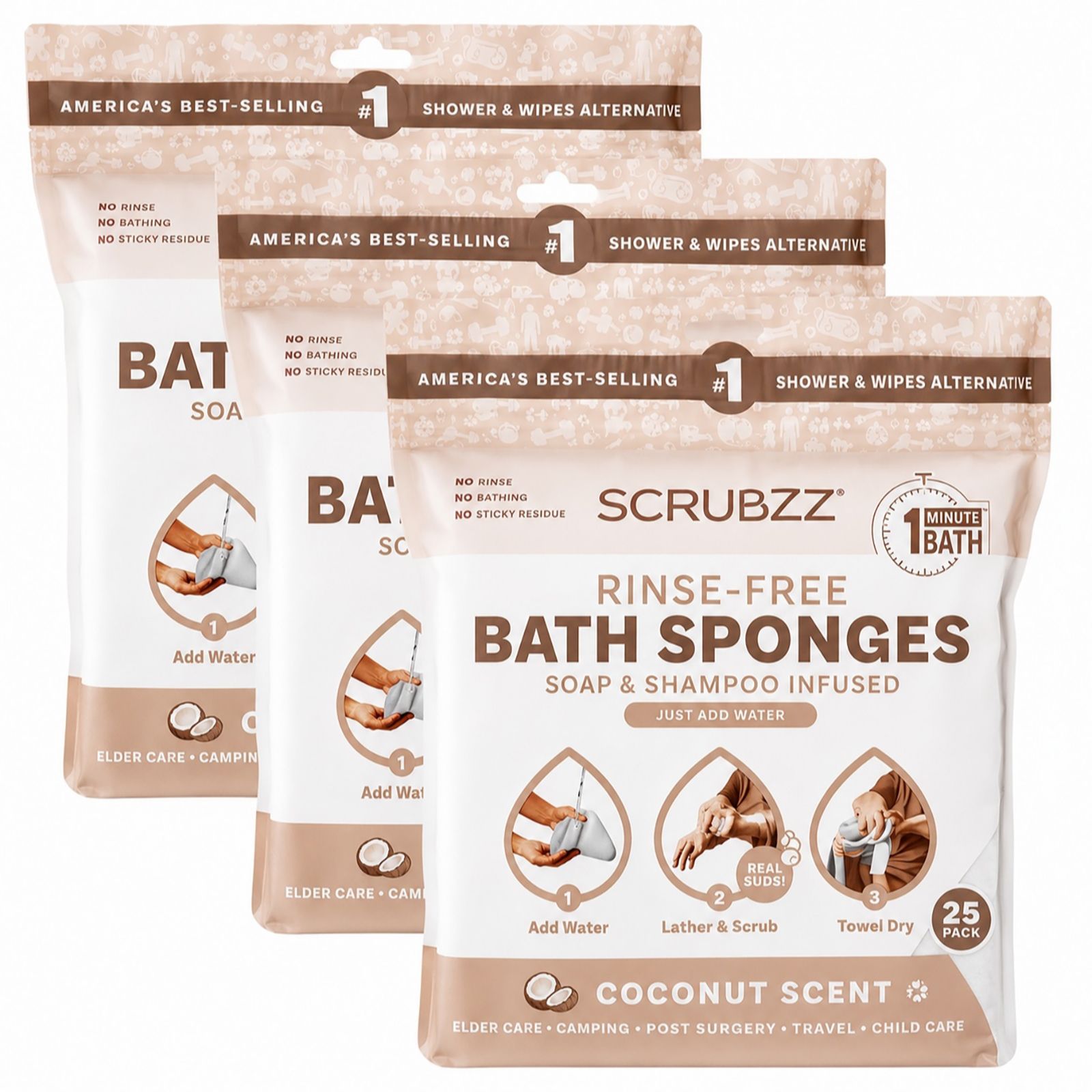 SCRUBZZ 75 Piece Rinse Free Bath & Shower Sponges