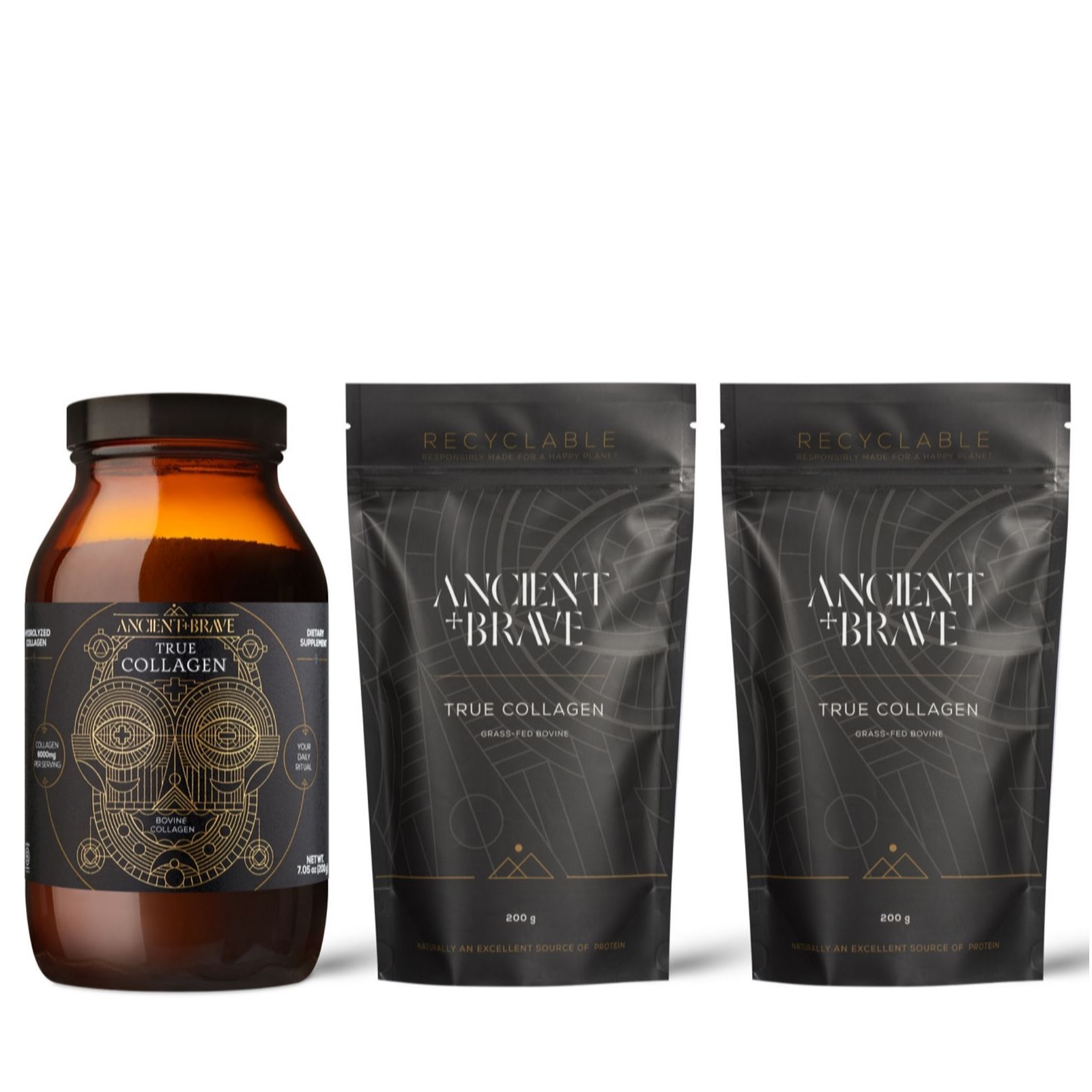 Ancient + Brave True Collagen Jar 200g & 2 x Refill Pouch 200g