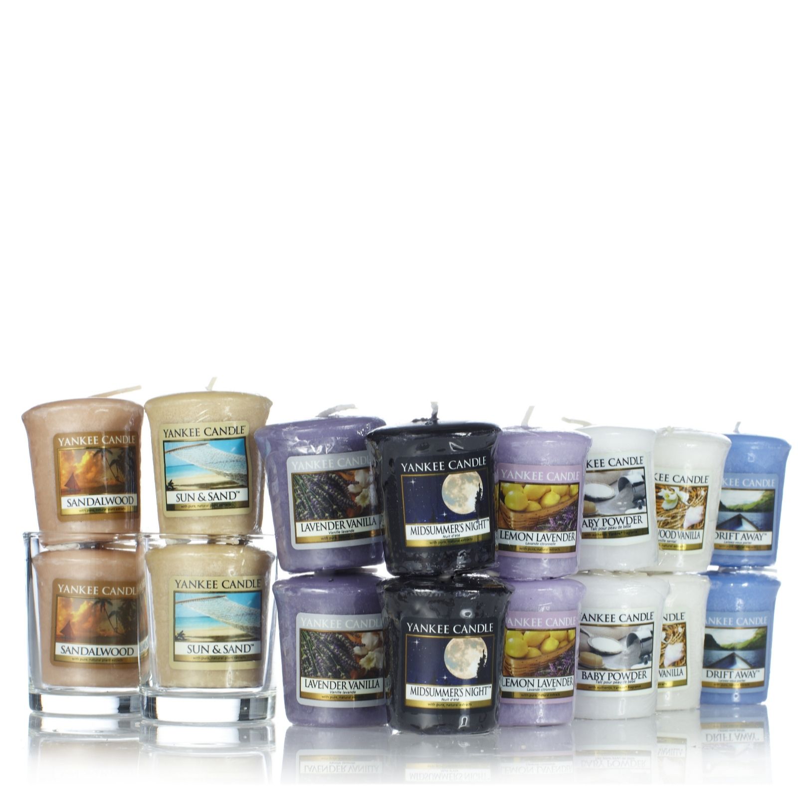 Yankee Candle Set of 16 Fresh Sampler Candles with 2 Glass Holders QVC UK