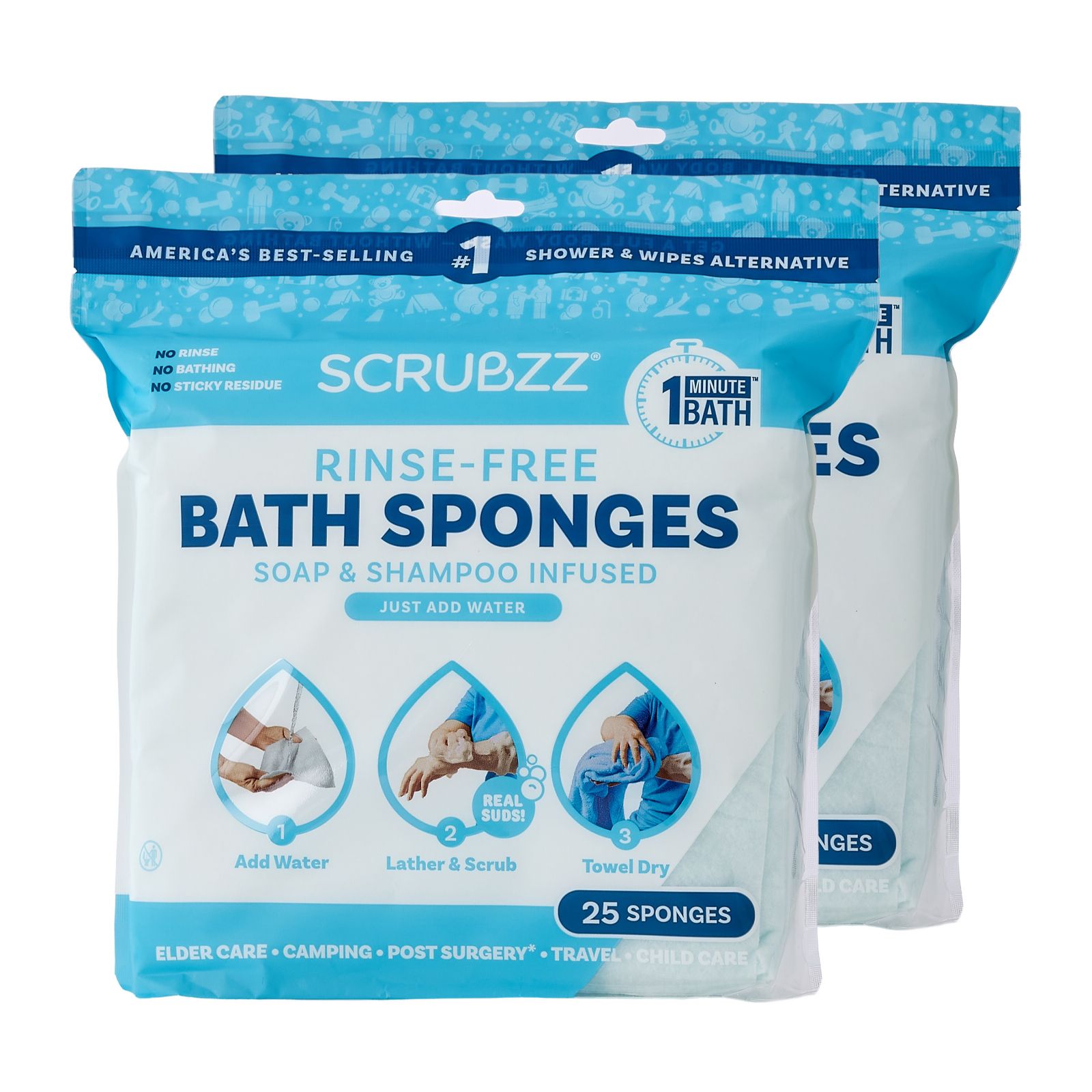 SCRUBZZ 50 Piece Rinse Free Bath & Shower Sponges