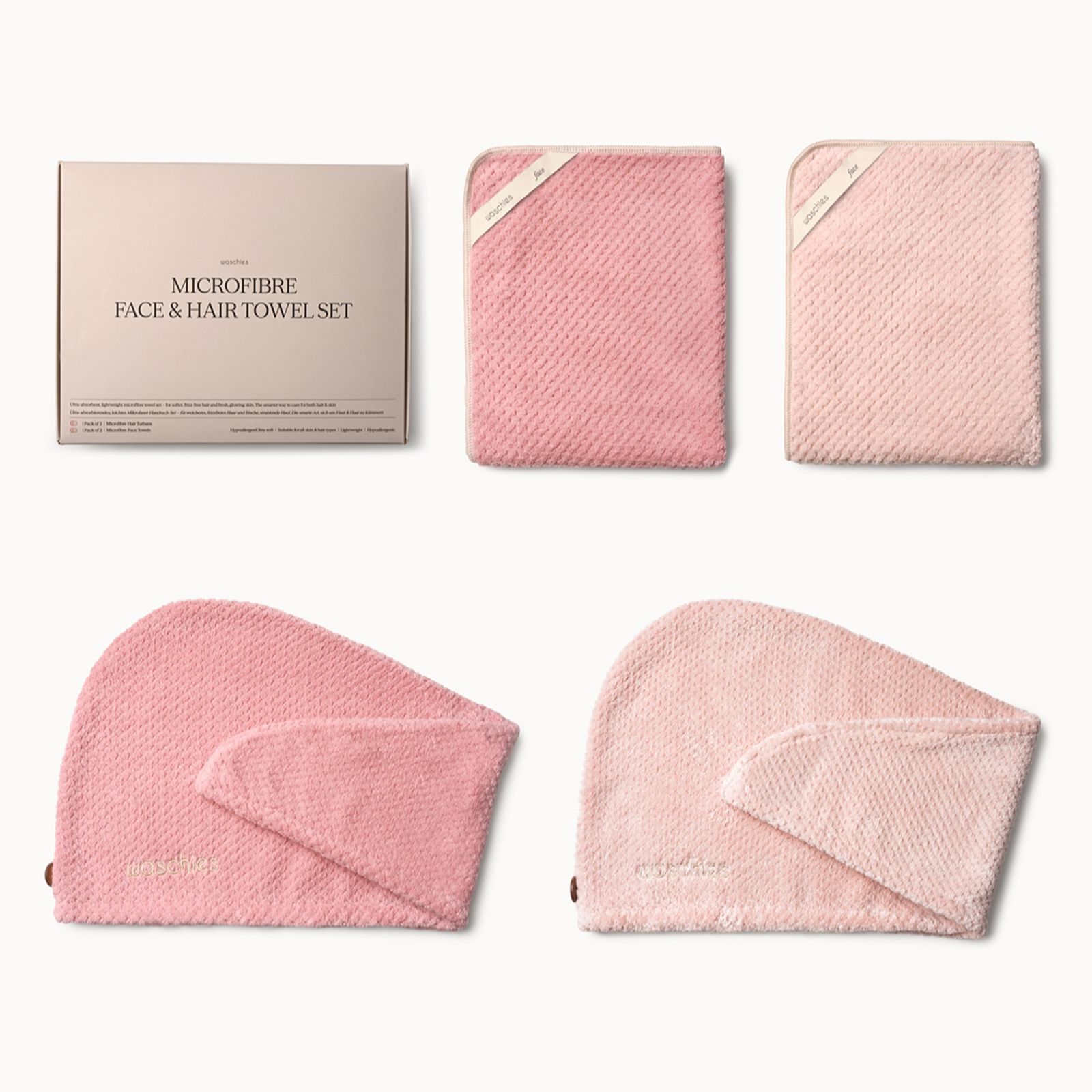Waschies Microfibre Face & Hair Towel 4-Piece Set