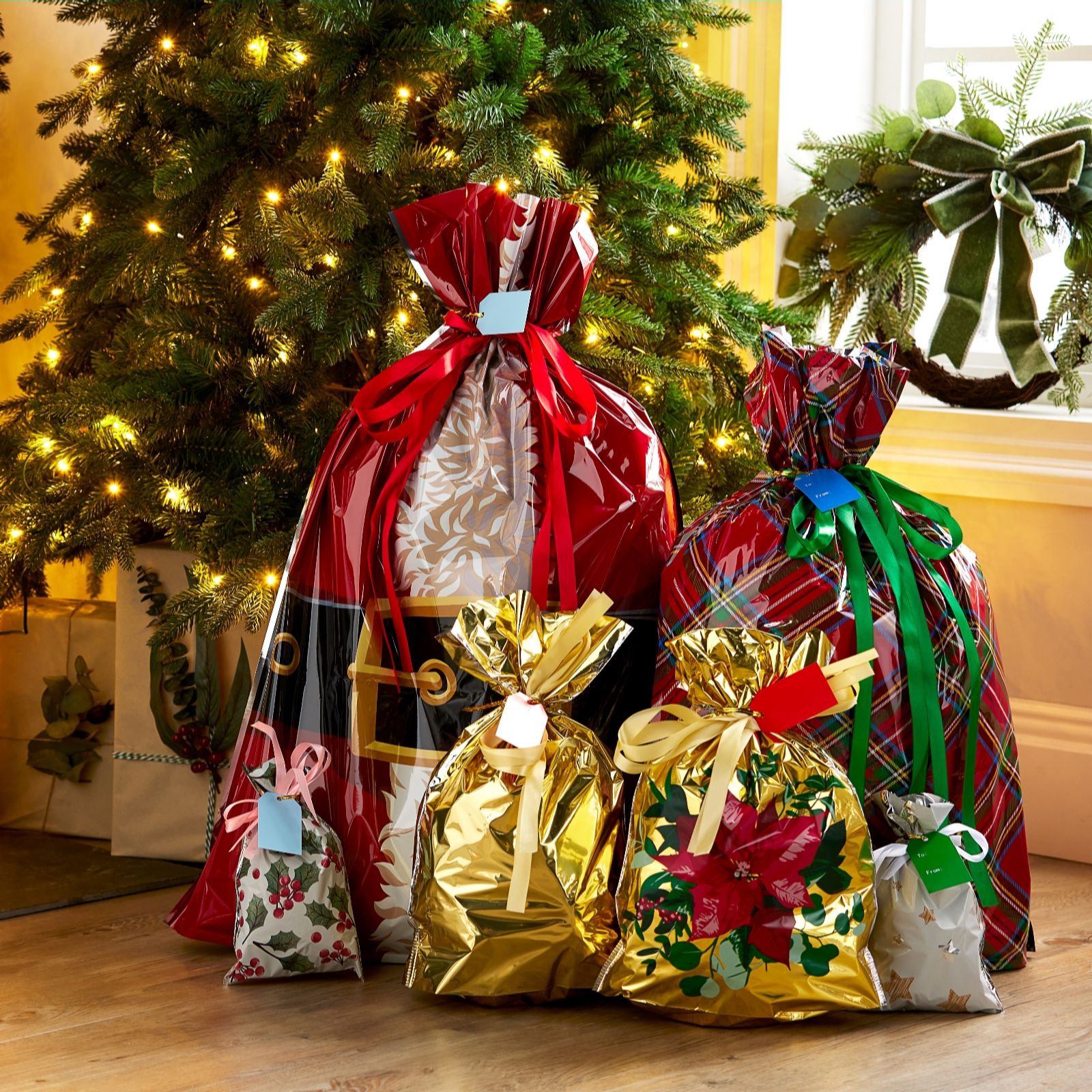 Qvc christmas drawstring gift bags sale