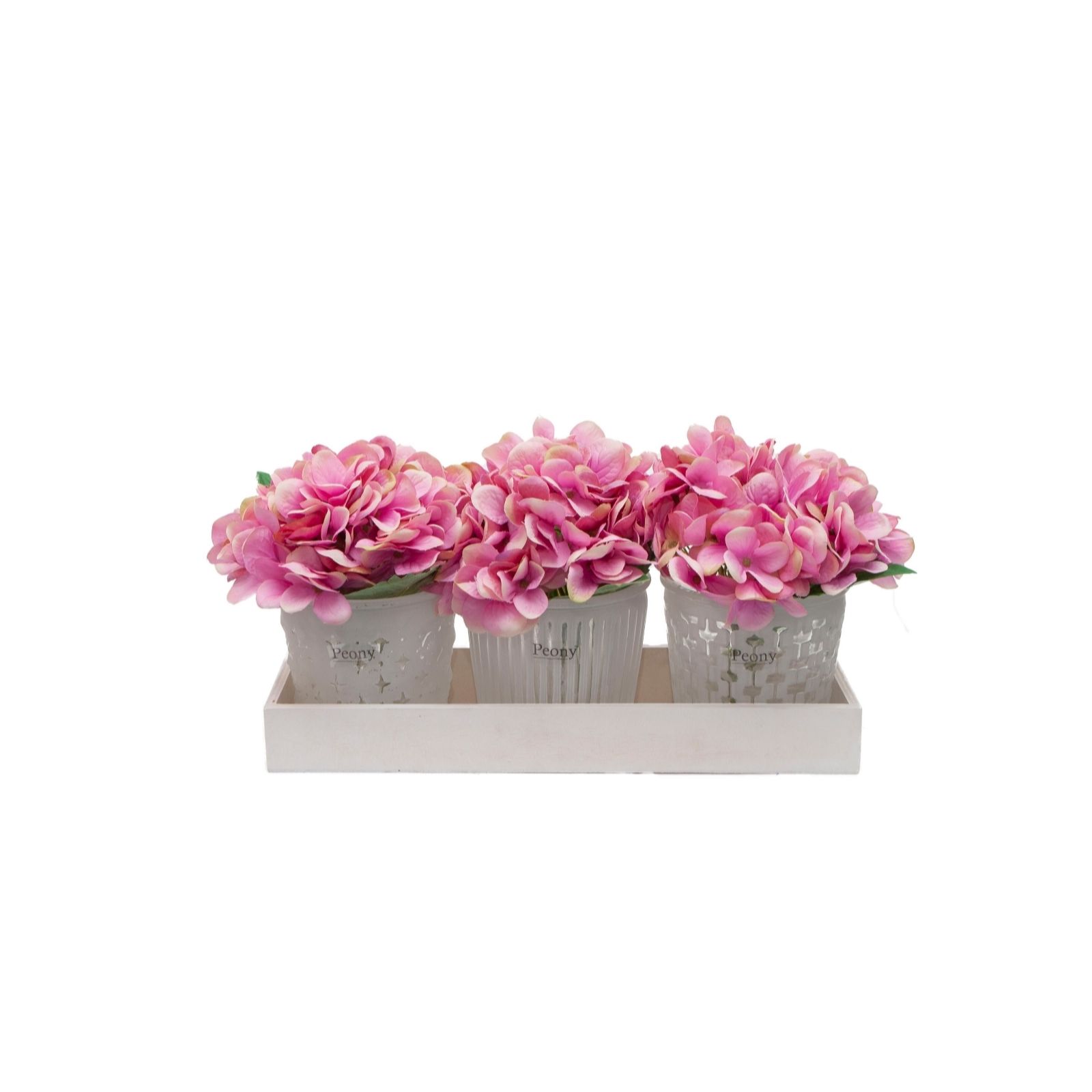 Outlet Peony Set of 3 Hydrangeas Vases in a Wooden Tray