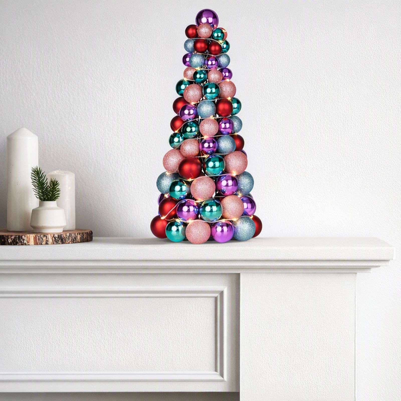 Home Stories 50cm Pre Lit Bauble Cone Tree