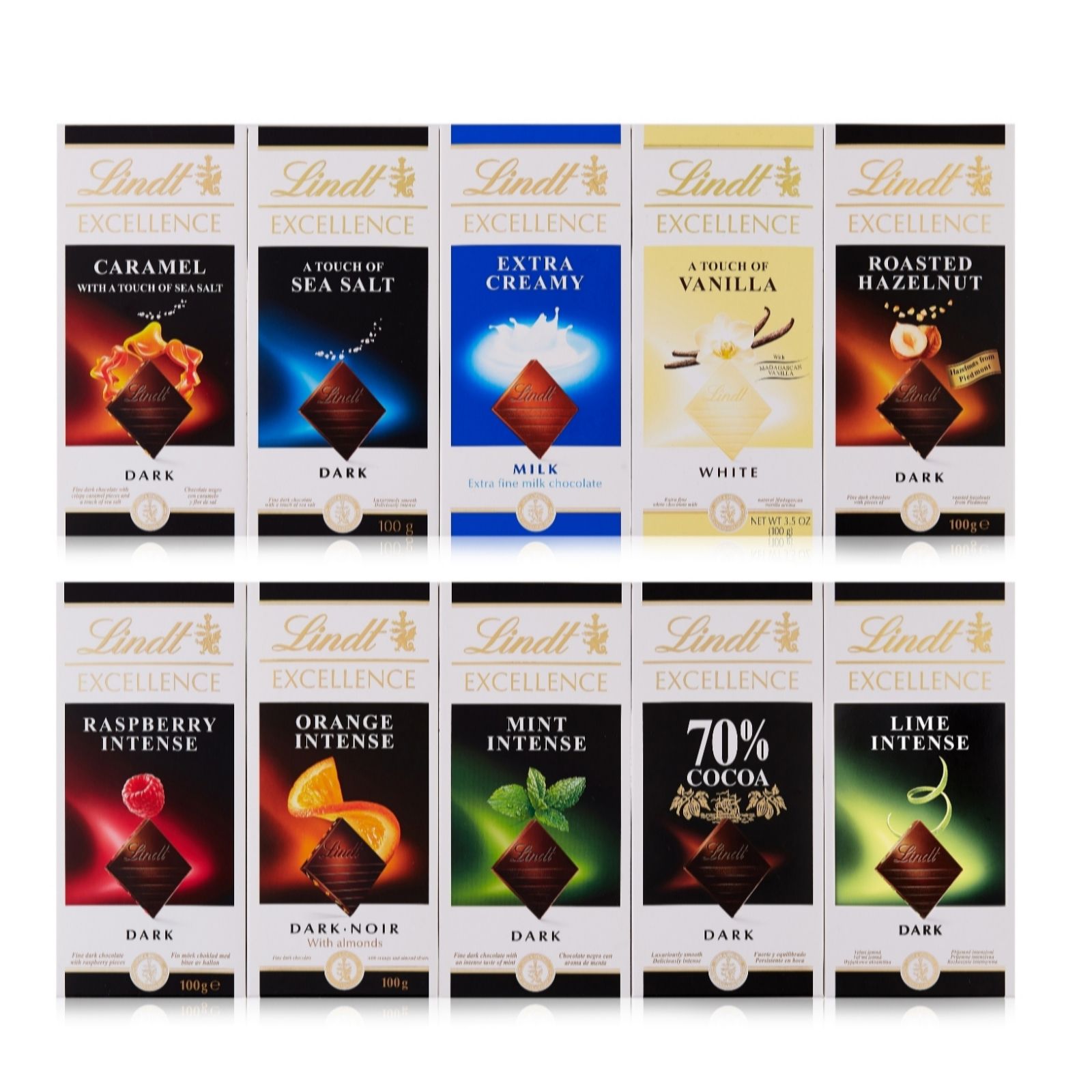 Lindt Set of 10 Assorted 100g Chocolate Bars